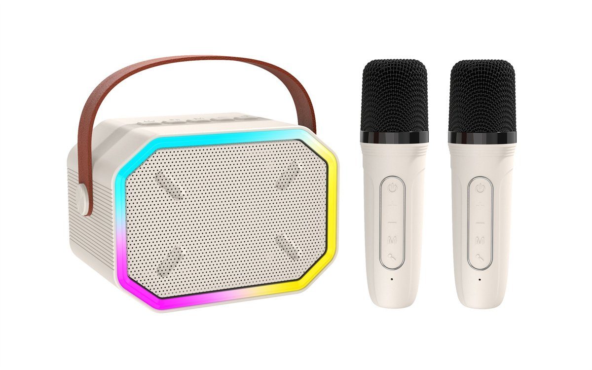 carefully selected Tragbares Retro-Bluetooth-Audio-Mikrofon-Set für Zuhause, Party, KTV Bluetooth-Lautsprecher cremefarben
