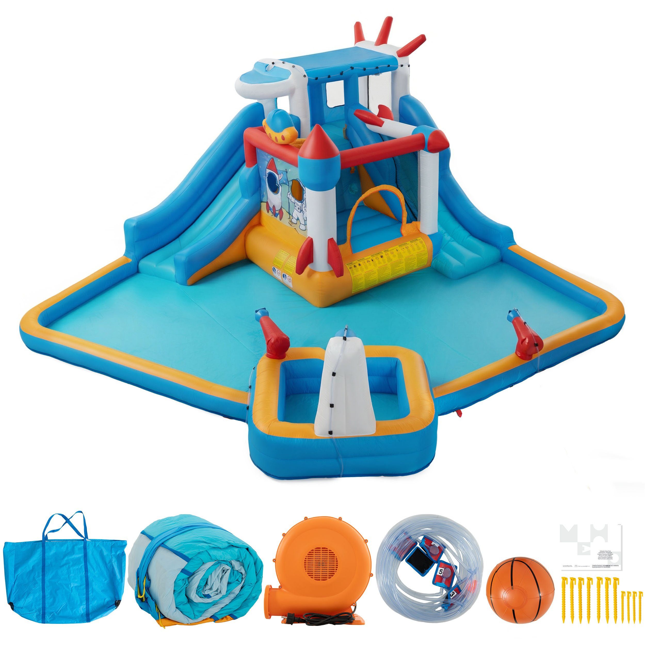 UEV Hüpfburg mit Gebläse Groß Aufblasbare Wasserpark Springburg 452x437x213cm, (XXL für Kinder von 3-10 Jahre, mit Kletterwand Sicherheitsnetz Kindergeburtstag), für Indoor und Outdoor Wasserrutsche Springen