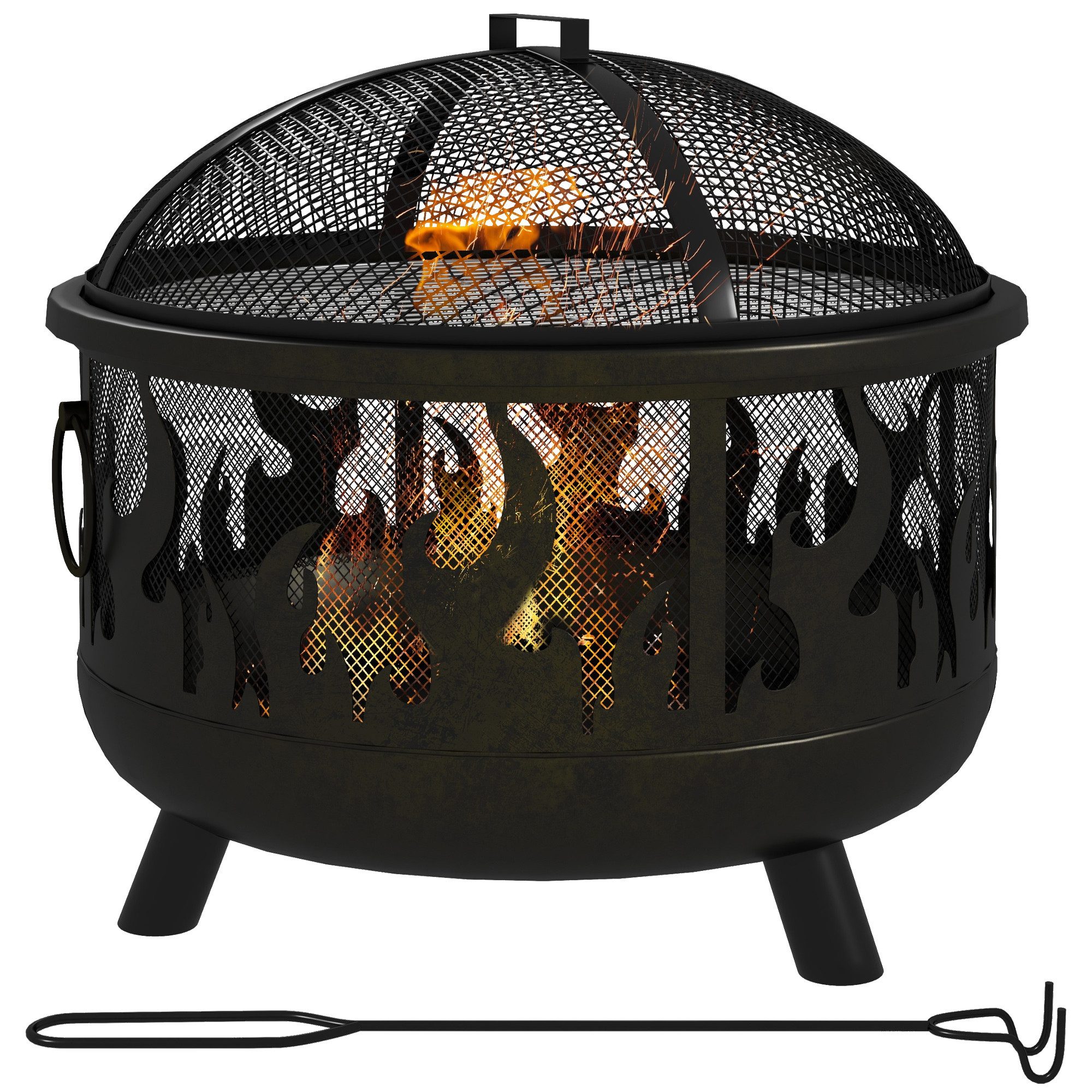 Outsunny Feuerschale 2-in-1 Feuerschale, (Feuerkorb, 1-St., Feuerstelle), für Garten BBQ Metall Schwarz Ø61 x 55 cm