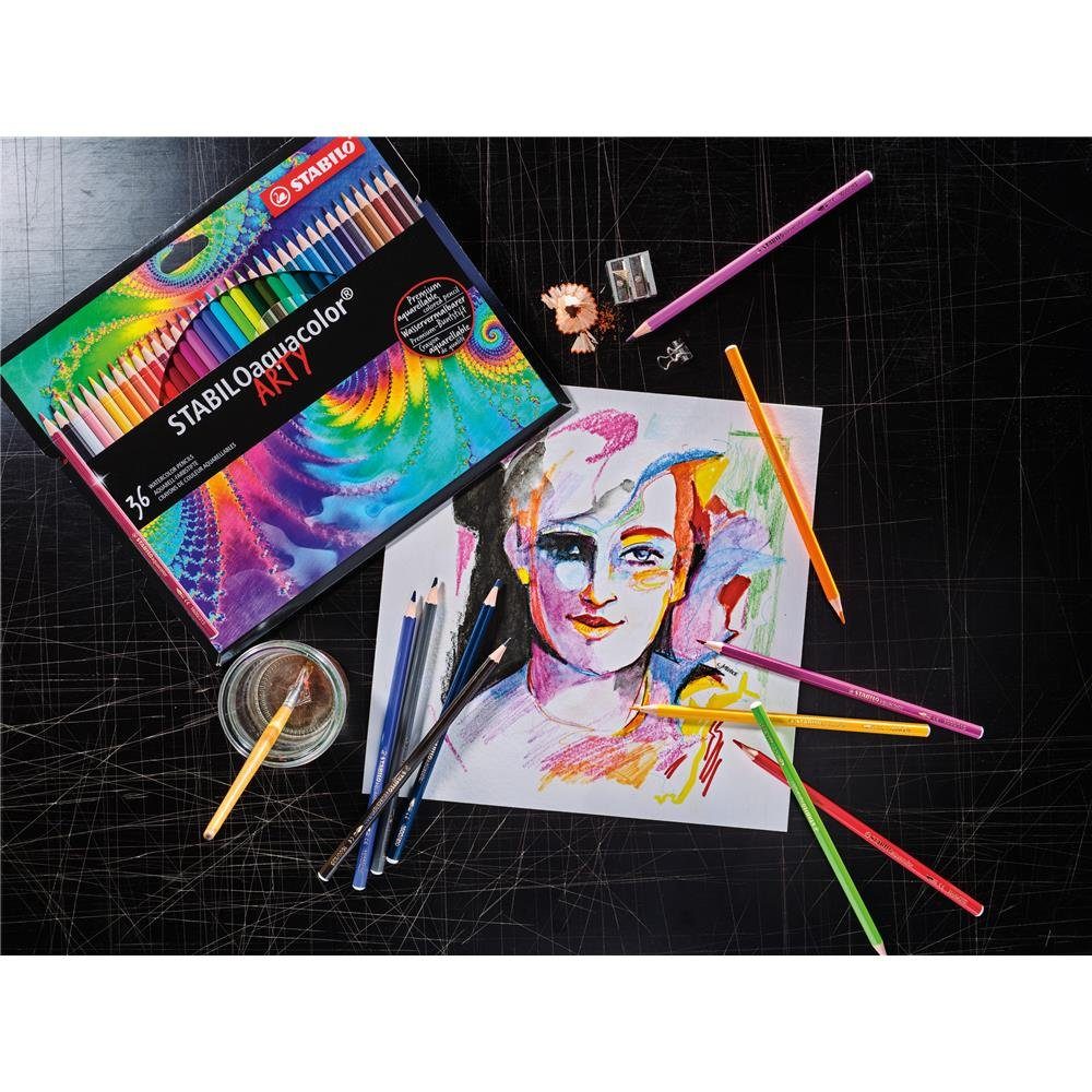 STABILO Aquarellstifte aquacolor - ARTY, - 36er Metalletui - mit 36 verschiedenen Farben