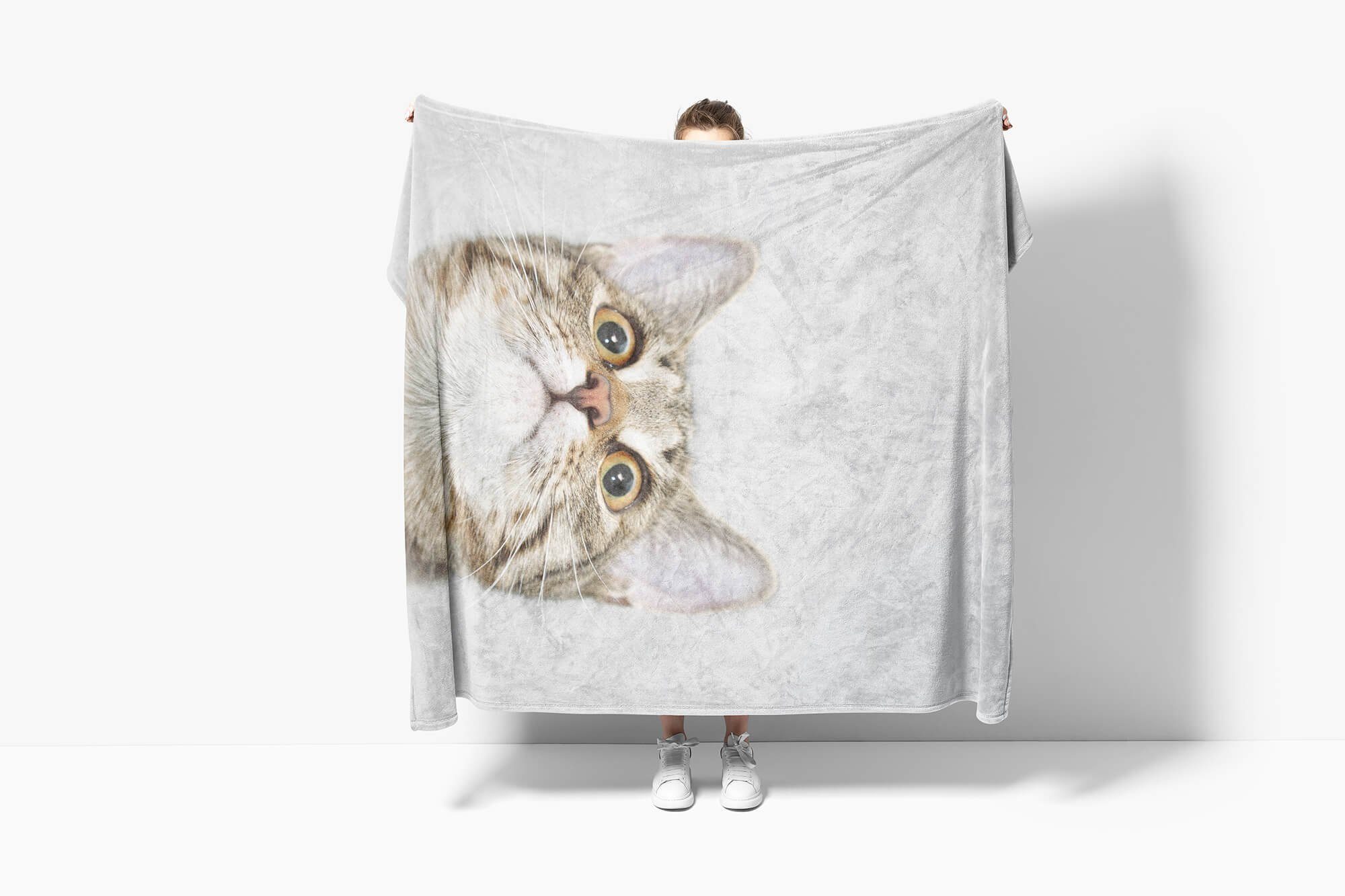 Kuscheldecke Art Sinus kleine Strandhandtuch mit Baumwolle-Polyester-Mix Katze, (1-St), Handtücher Tiermotiv Handtuch Handtuch Saunatuch süße