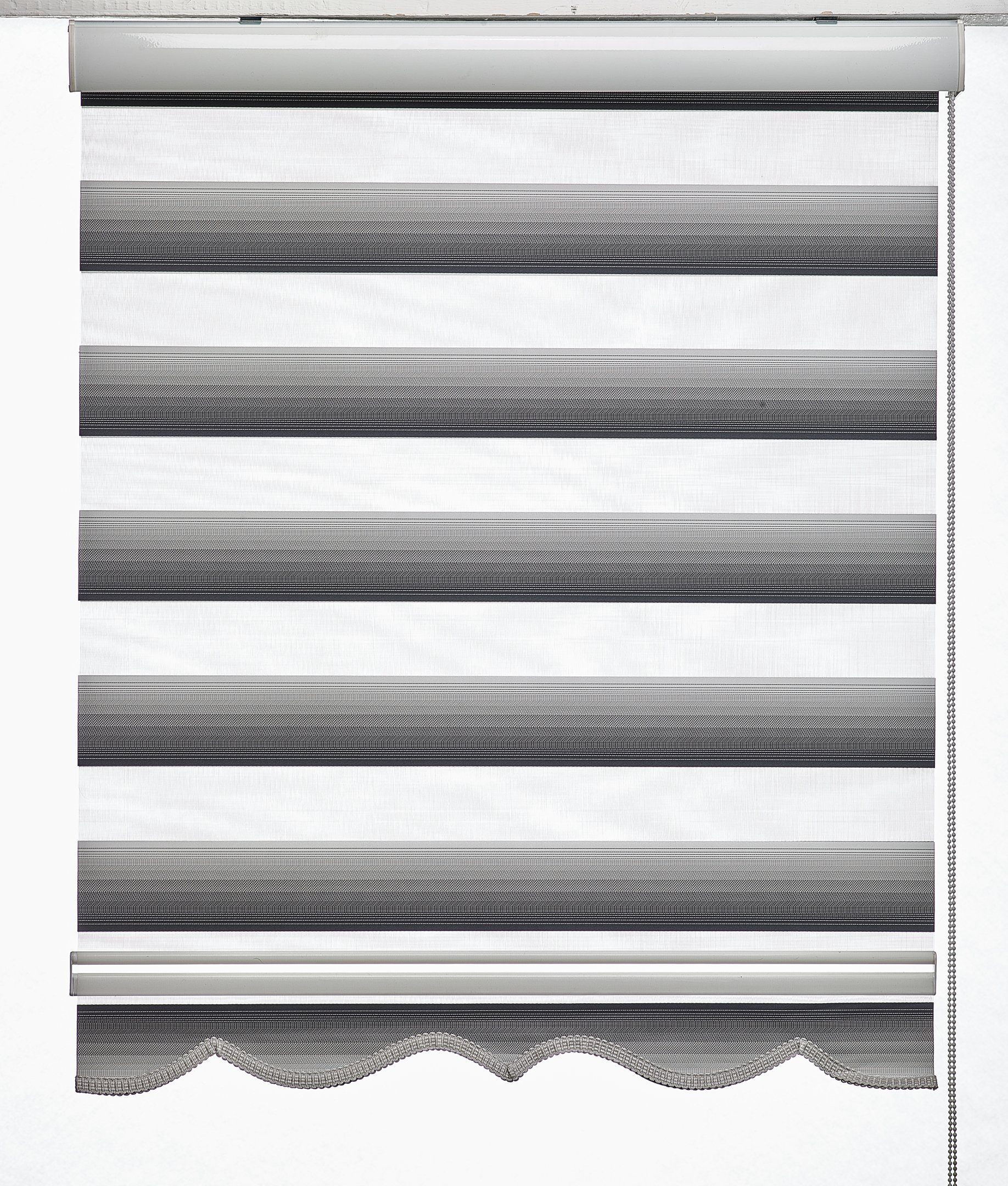Deckenmontage, (Ohne 3884-5 Yasar 150cm, Klemmfix Doppelrollo Bohren) Grau-Weiß Gardinen, Wandmontage bis Maß nach Länge Deckenmontage und