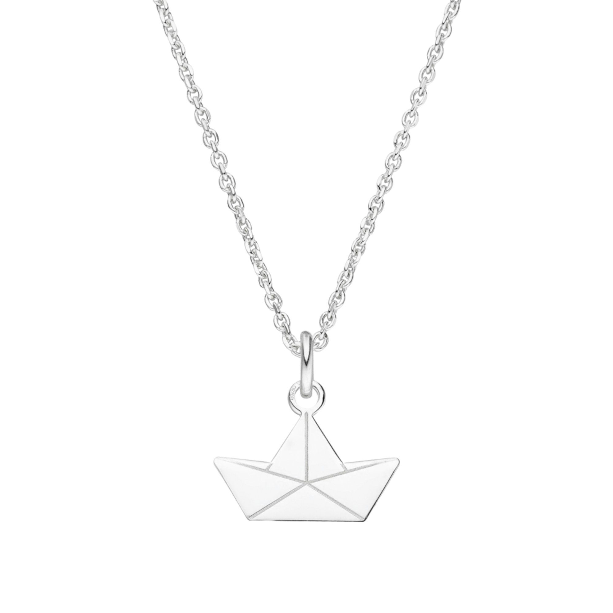 SCHOSCHON Kette mit Anhänger Halskette Papierboot 925 Silber, Papierschiff Origami Schmuck
