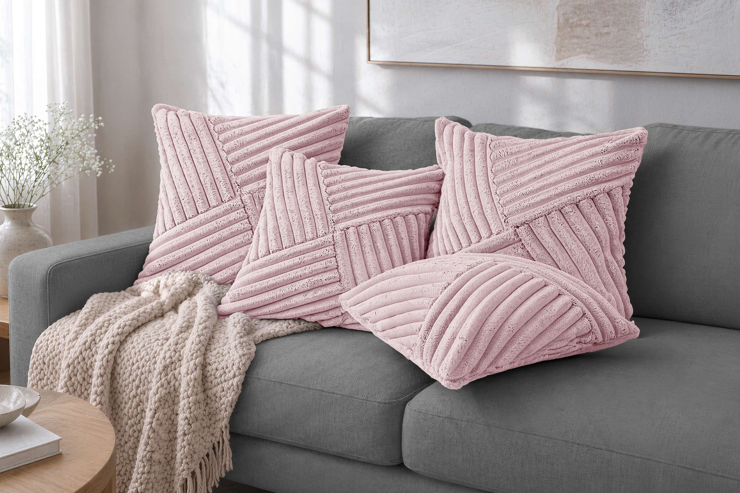Amilian Dekokissen Sofakissen 4er Set mit Füllung und Bezug, Reißverschluss, formstabil, Reißverschluss, Cord-Optik, formstabil, 40x40 cm