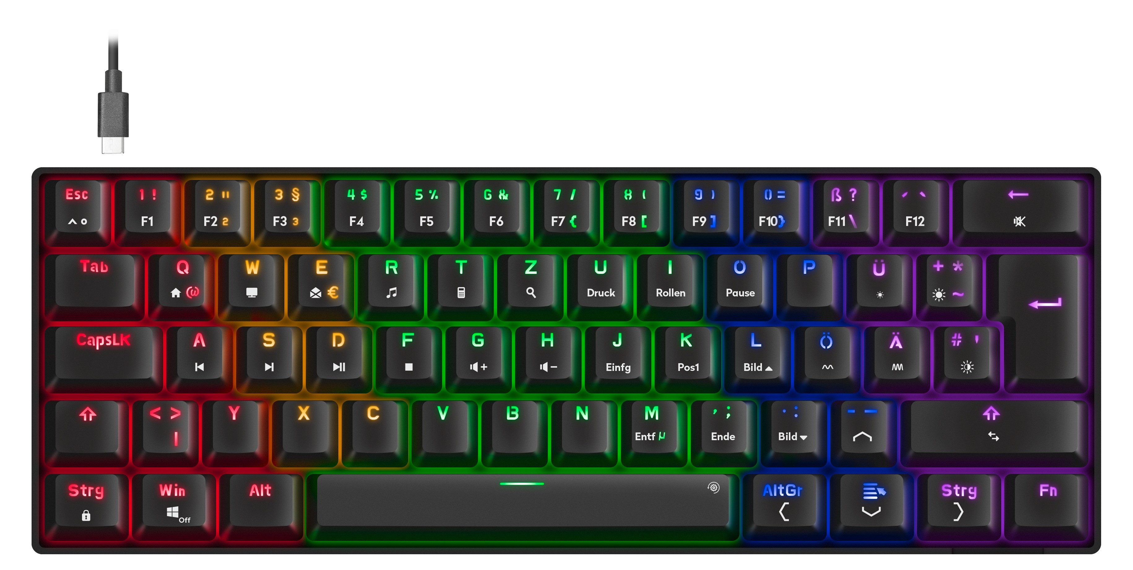 Speedlink ATMOS RGB Rainbow Mechanisches 60% Tastenfeld Gaming-Tastatur (Regenbogen RGB-Beleuchtung, Brown Switches)