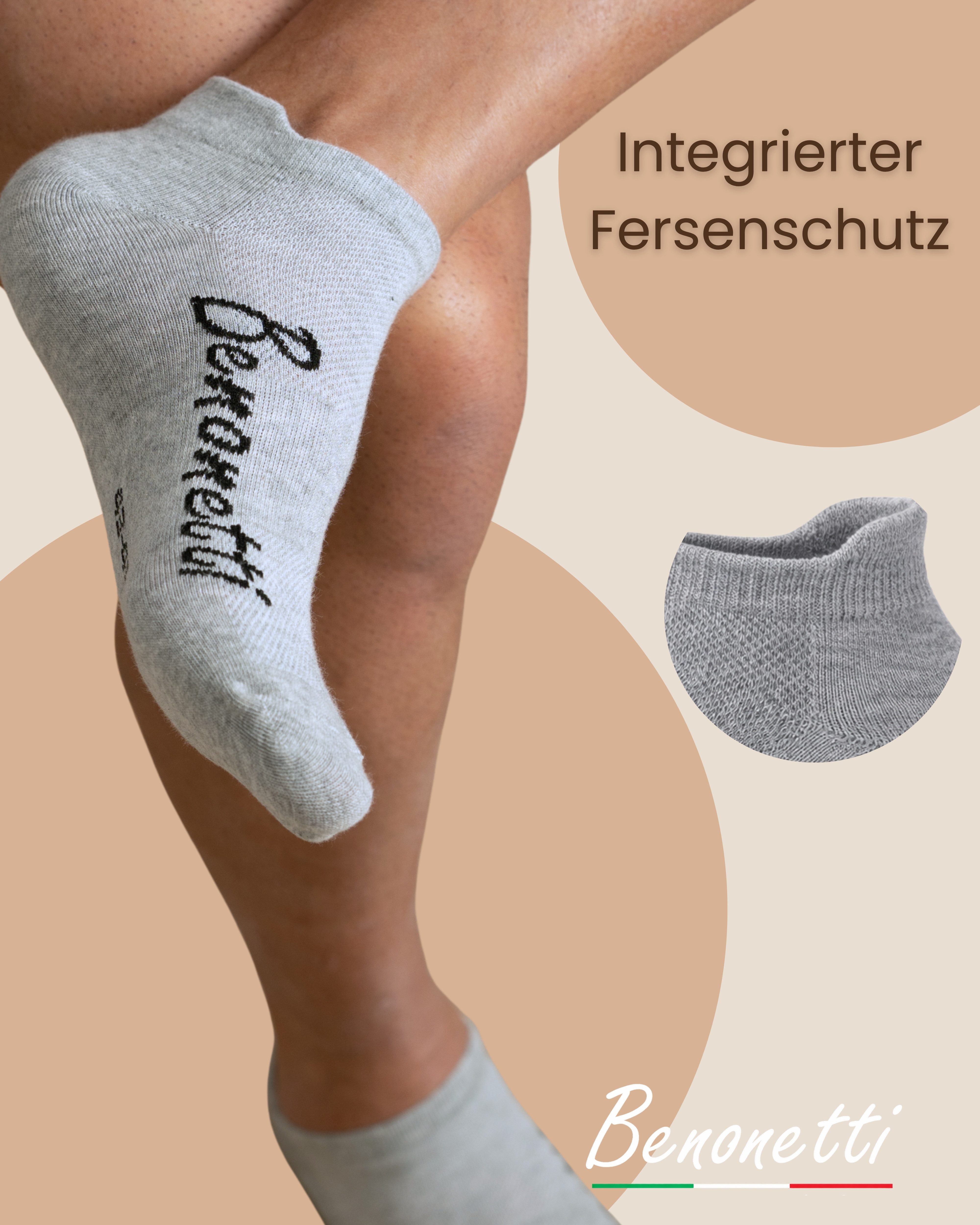 Benonetti Sneakersocken Damen & Herren aus Baumwolle – kurze Socken mit Fersenschutz (Packung, 3-Paar)