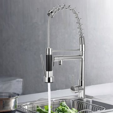 BlingBin Küchenarmatur Küchenarmatur Wasserhahn Küche mit Spiralfeder (2 Wasserstrahlarten) 360° Drehbare Spültischarmaturen Einhebel Mischbatterie