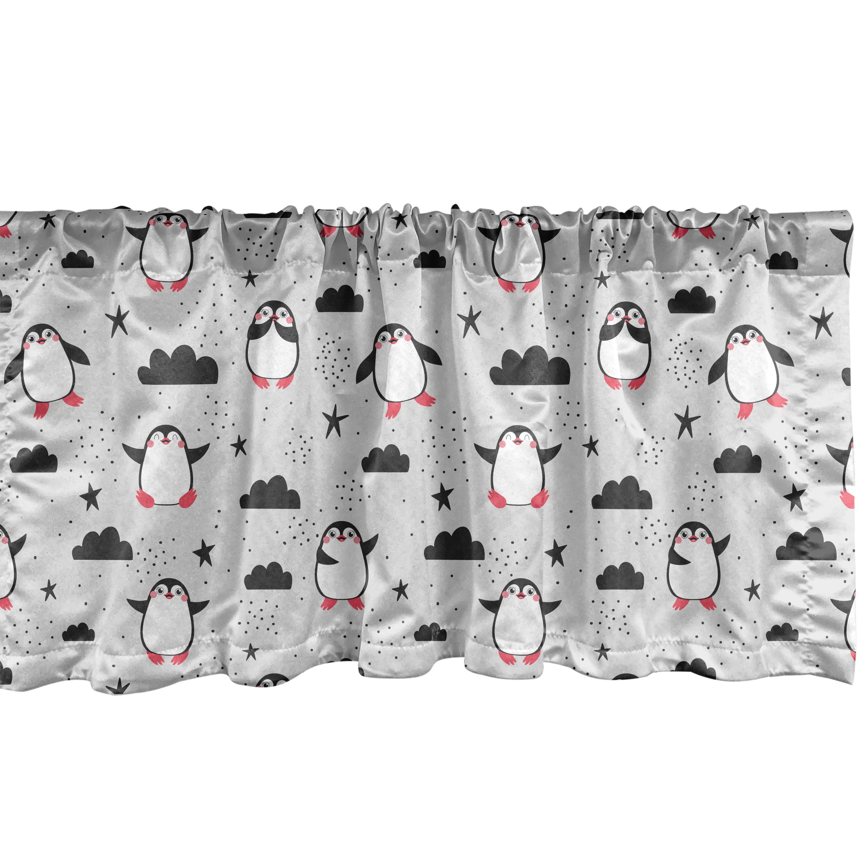 Scheibengardine Vorhang Volant für Küche Schlafzimmer Dekor mit Stangentasche, Abakuhaus, Microfaser, Karikatur Penguins in der Liebe-Gekritzel-Kunst