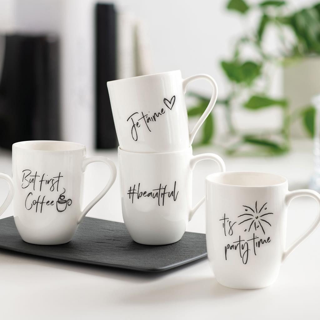 Villeroy & Boch Frühstücks-Geschirrset Statement Frühstücks-Set Je t'aime 3er Set (3-tlg), 1 Personen, Porzellan