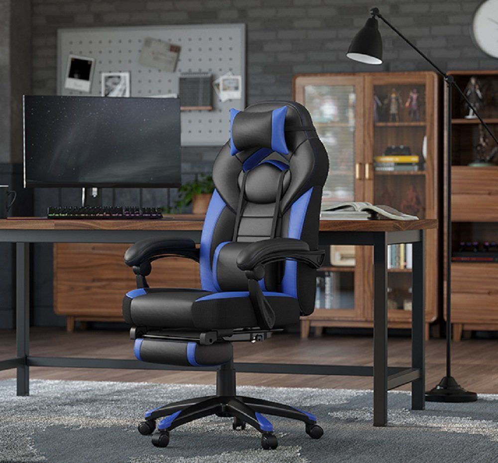 SONGMICS Gaming-Stuhl, Bürostuhl, höhenverstellbar, Home-Office blau