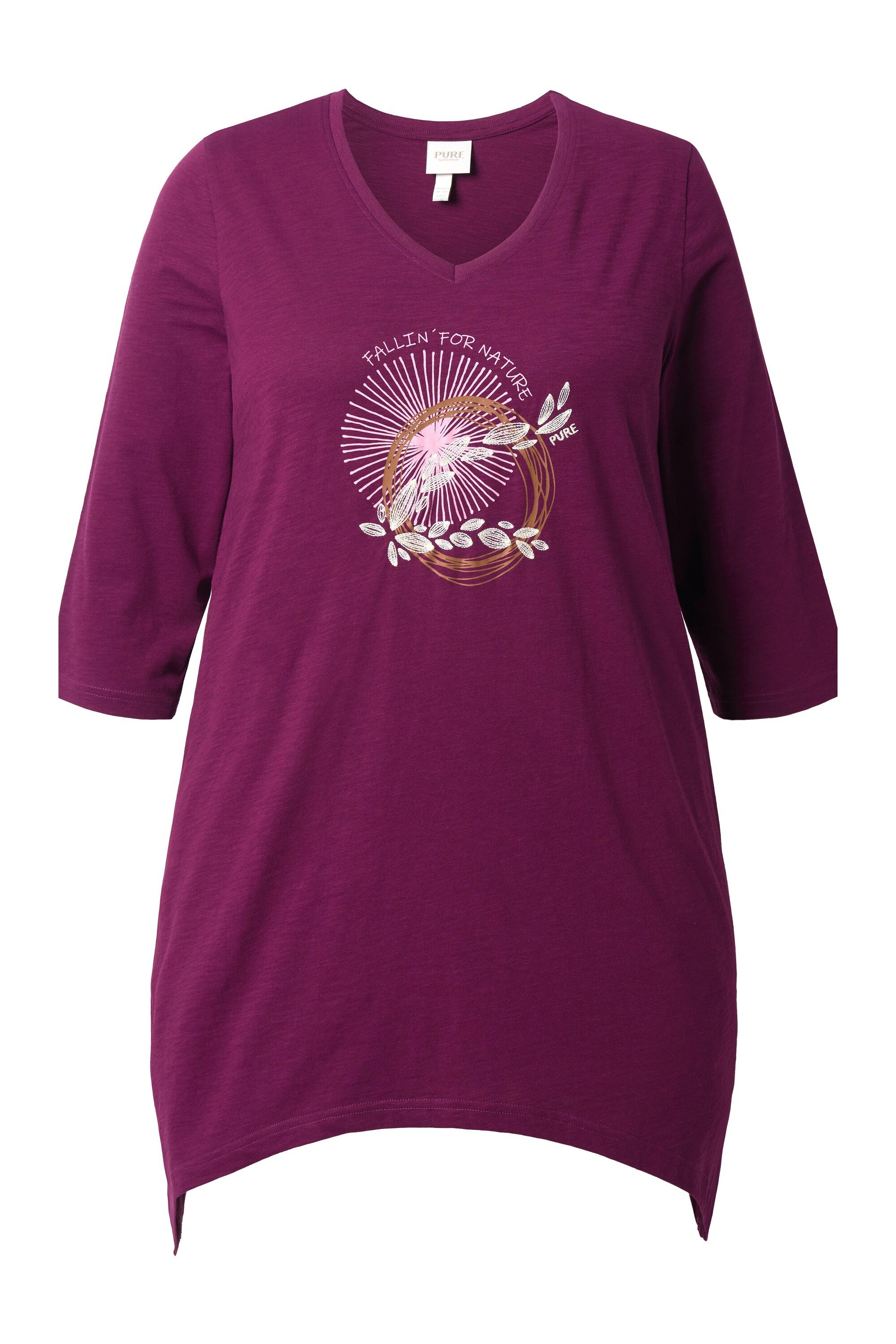 Ulla Popken Longshirt Shirt Stickerei V-Ausschnitt 3/4-Arm Biobaumwolle günstig online kaufen