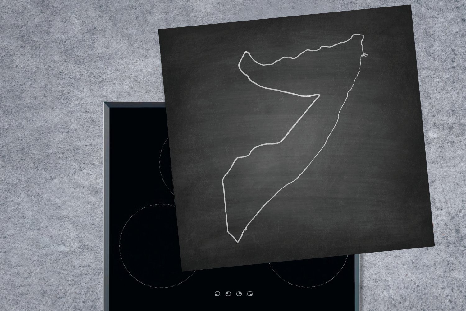 tlg), (1 für Vinyl, MuchoWow einer küche von auf 78x78 cm, Illustration Ceranfeldabdeckung, Arbeitsplatte Kreidetafel, Herdblende-/Abdeckplatte schwarz-weiße Somalia Eine