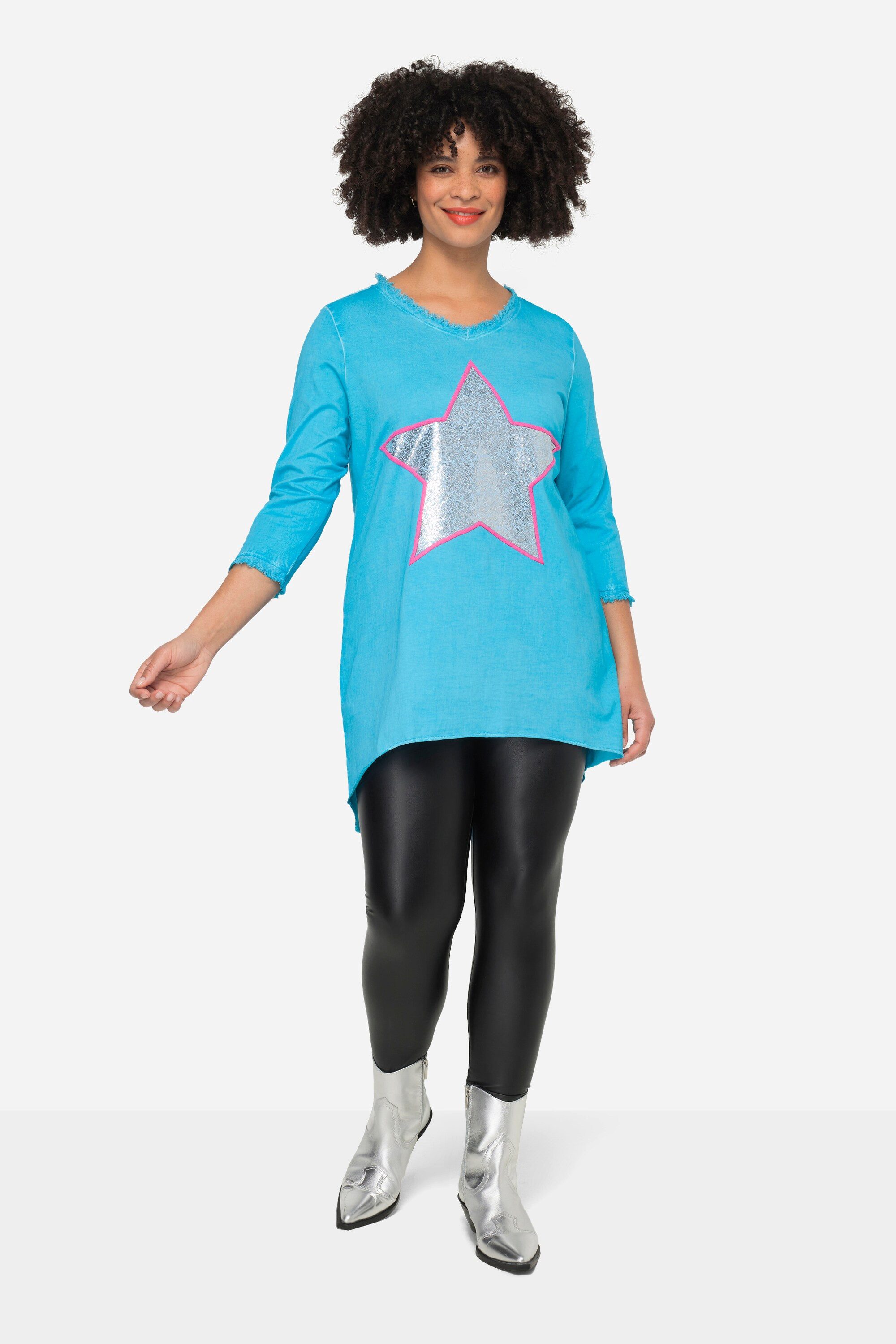 Angel of Style Longshirt T-Shirt A-Linie Pailletten-Stern V-Ausschnitt günstig online kaufen