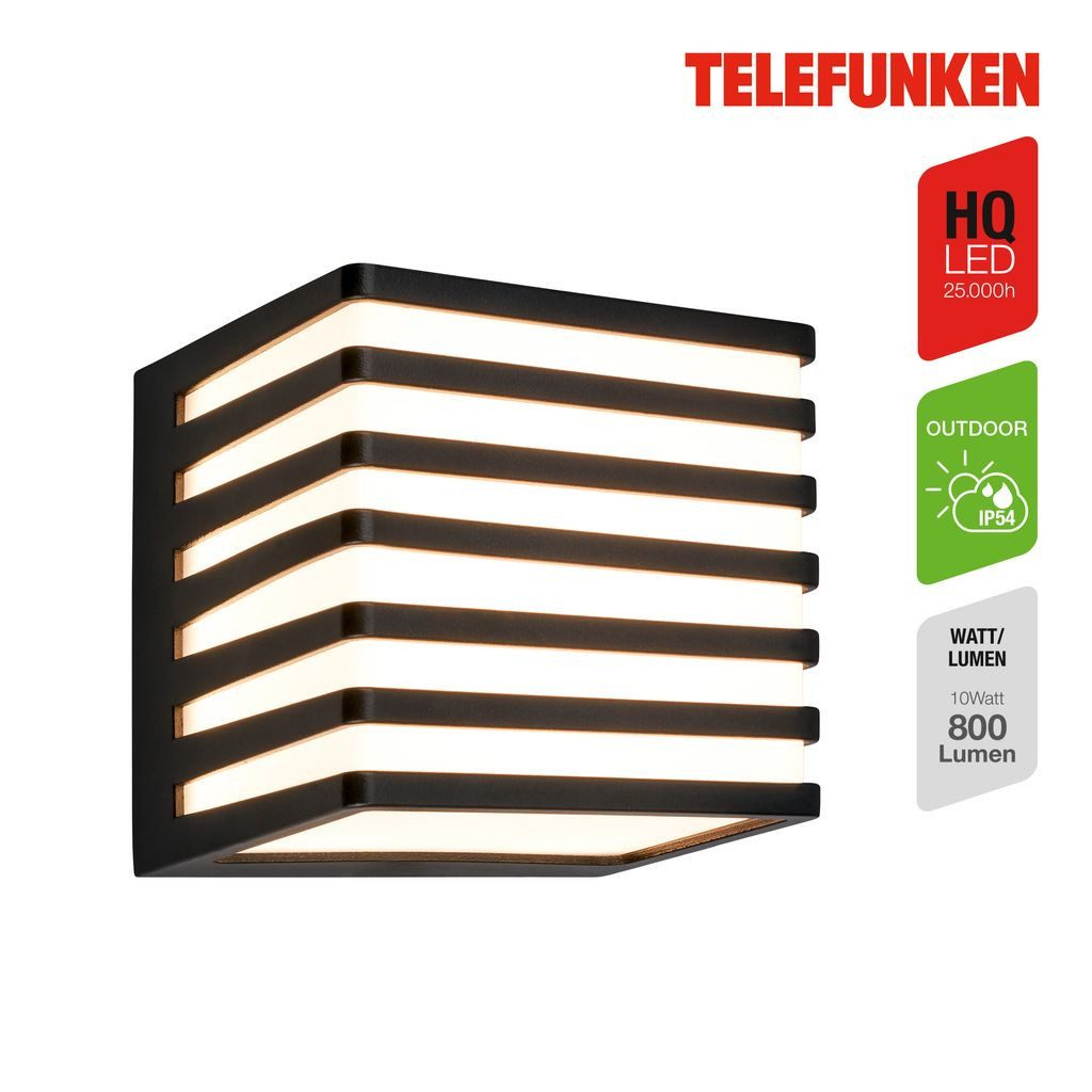 Telefunken Außen-Wandleuchte 321905TF, LED fest integriert, 2700K - Extra-Warmweiß, LED Wandleuchte Aussen 11x11x11 cm Schwarz Hauswand Balkon Terrasse