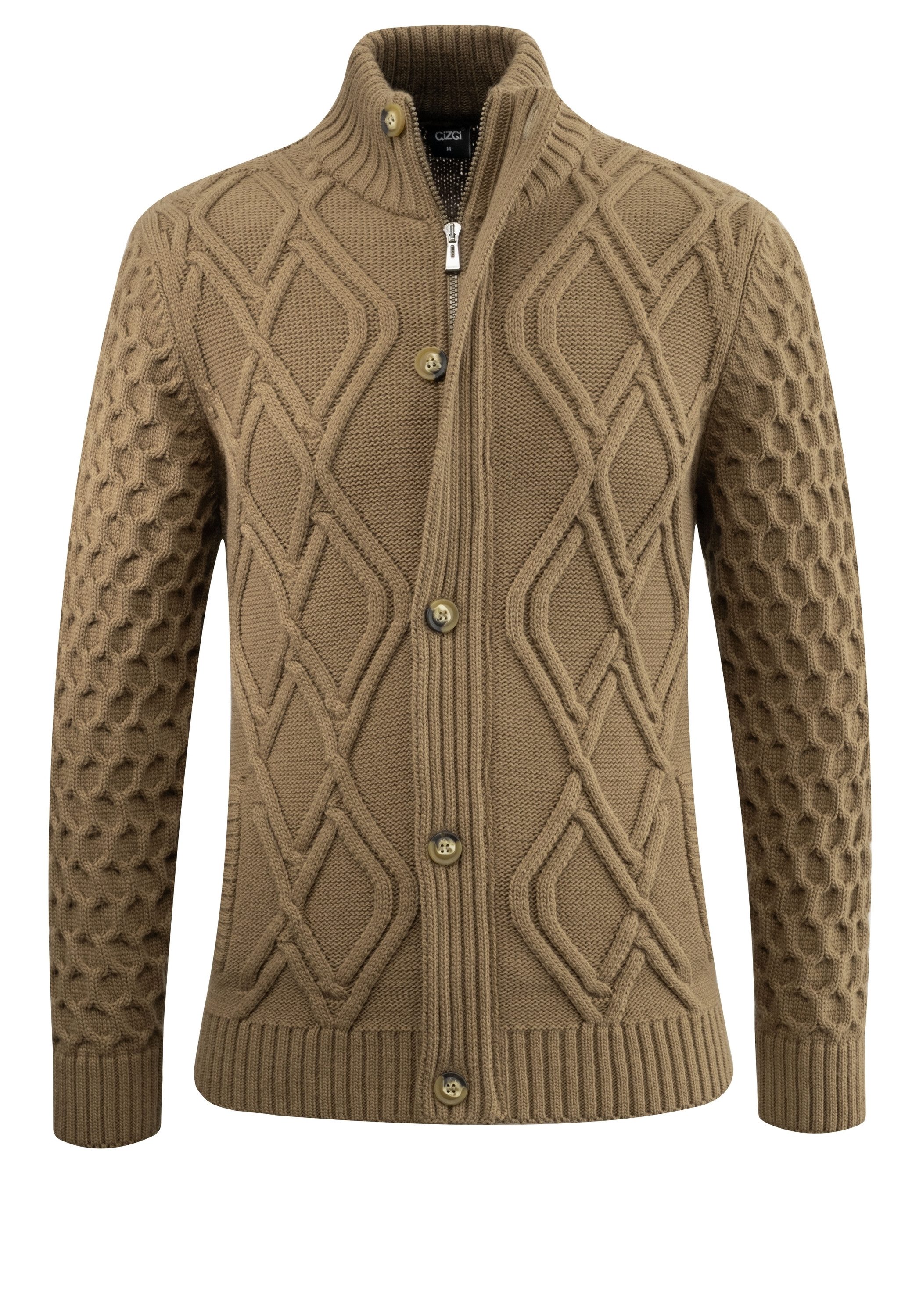 Cizgi Triko Strickjacke mit Rautenmuster und Reißverschluss-Knopfleiste