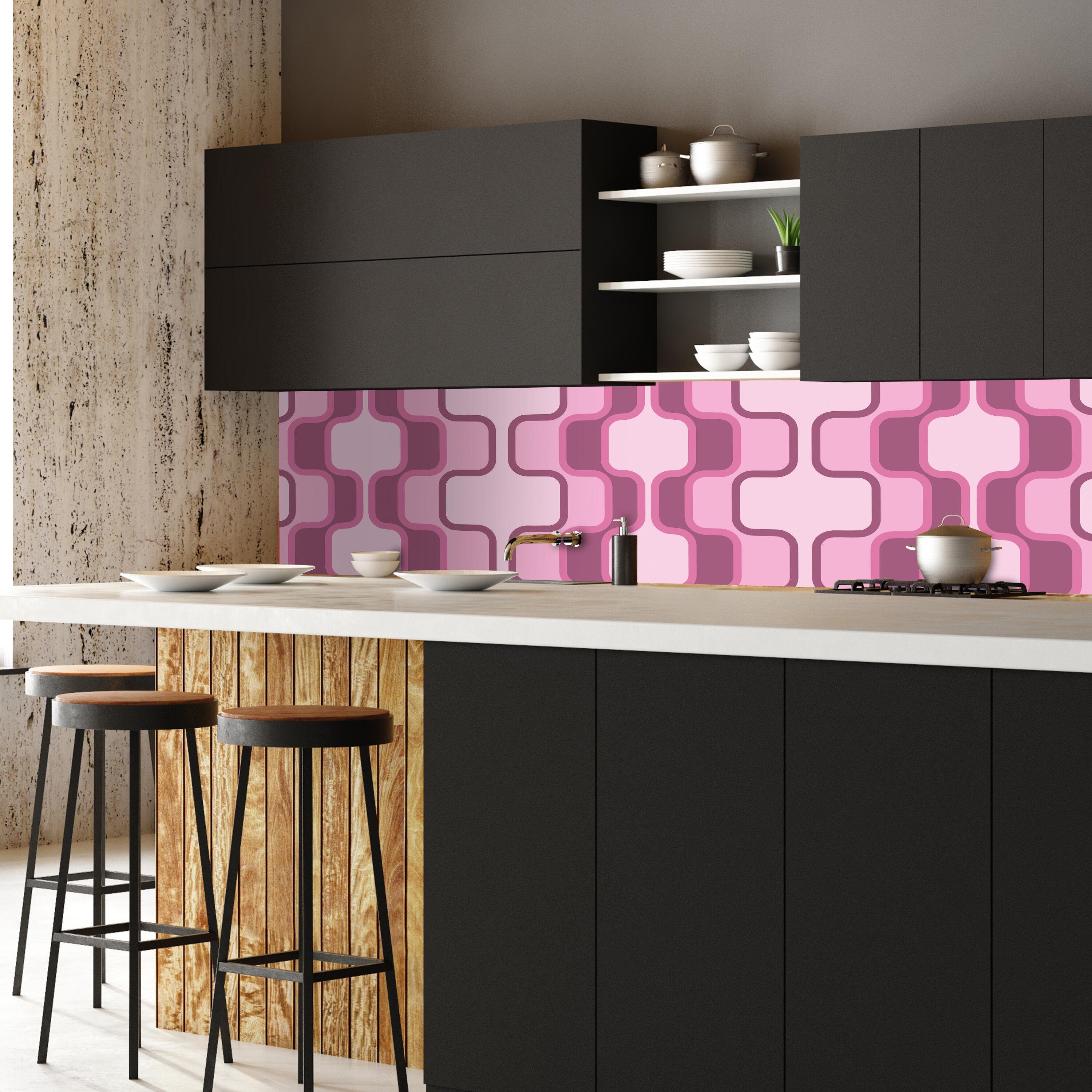 Muster, Größen Pink in versch. Retromuster Küchenrückwand (1-tlg), wandmotiv24 Hartschaum Nischenrückwand Premium