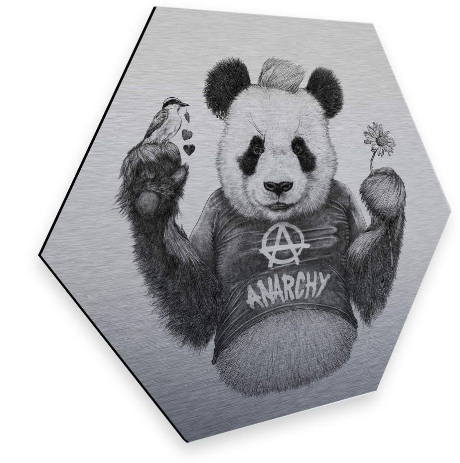 Wall-Art Metallbild Türschild Panda Bär Silber Deko, (1 St)