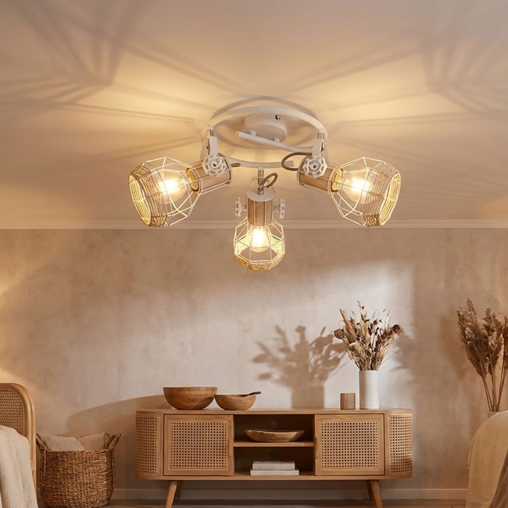 GLOBO LIGHTING Deckenleuchte, Leuchtmittel nicht inklusive, Spotrondell 3 Strahler Deckenleuchte schwenkbar weiß Gitter Geflecht