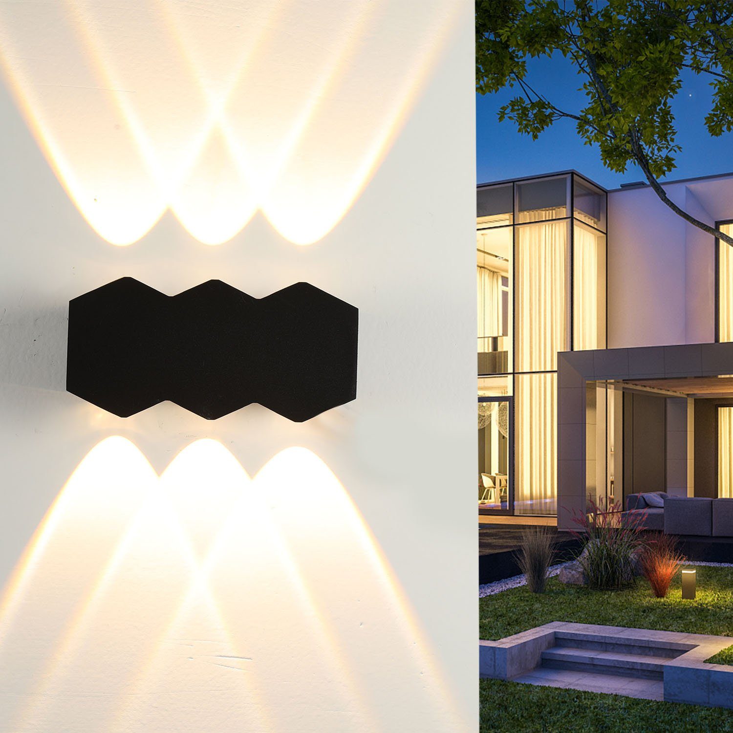 LETGOSPT LED Wandleuchte 6W LED fest Auf- 2 Wohnzimmer Aluminium integriert, Stück 3000K Flur Wandlicht, Warmweiß Wandlampe, LED 6LED, Abwärtsstrahl Schlafzimmer Modern Wandleuchte für und Warmweiß, aus