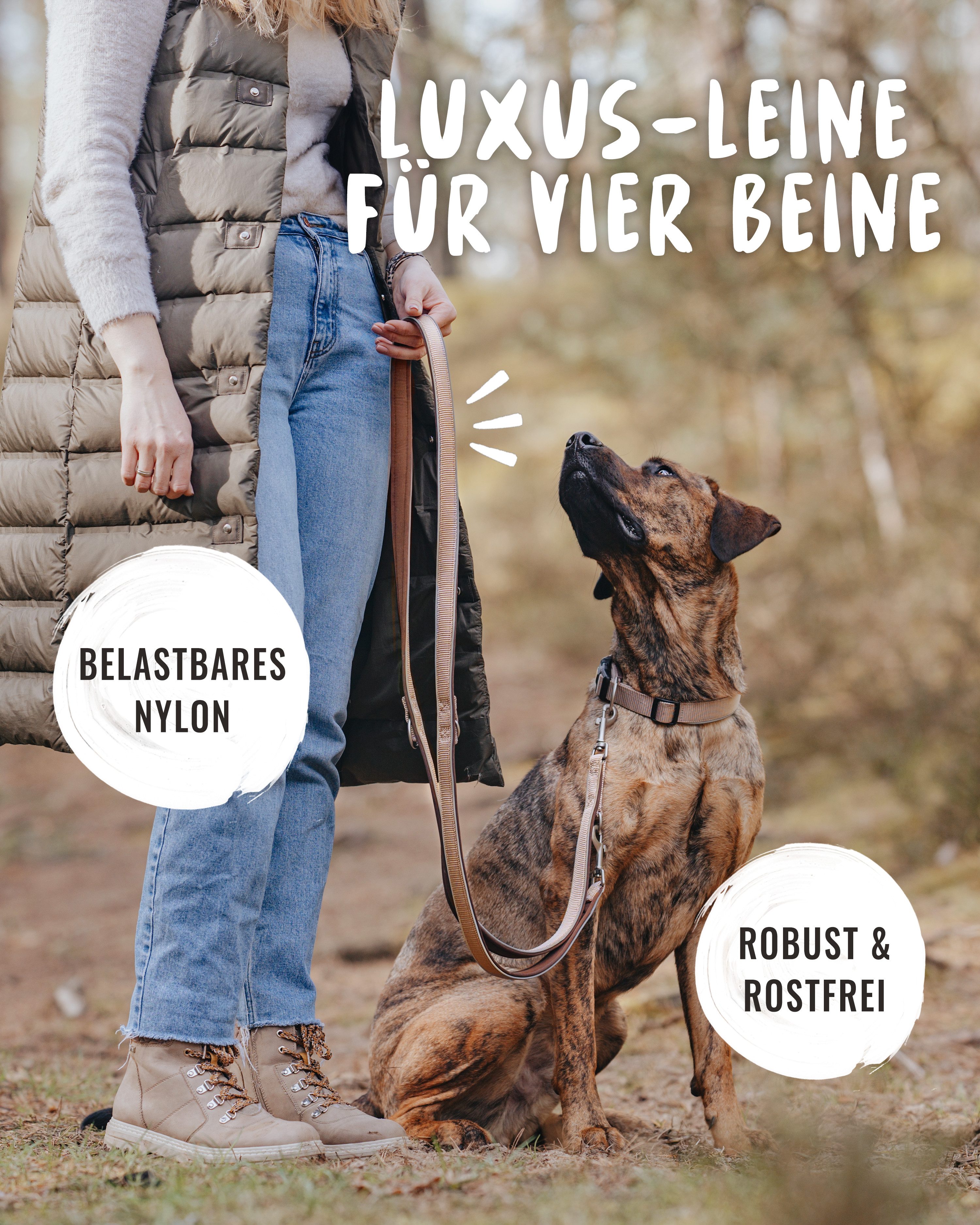 Rudelkönig Hundeleine Reflektierende Hundeleine Paola, Verstellbare 2,30m Führleine, Nylon, Neopren (1-tlg), Für mittlere und große Hunde