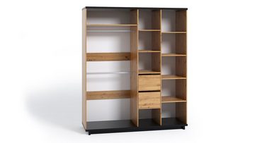 99rooms Schwebetürenschrank Soyer Artisan Eiche Melamin Graphit (Kleiderschrank, Mehrzweckschrank) 4-türig, mit Spiegel, aus Holzwerkstoff, Modern Design, viel Stauraum