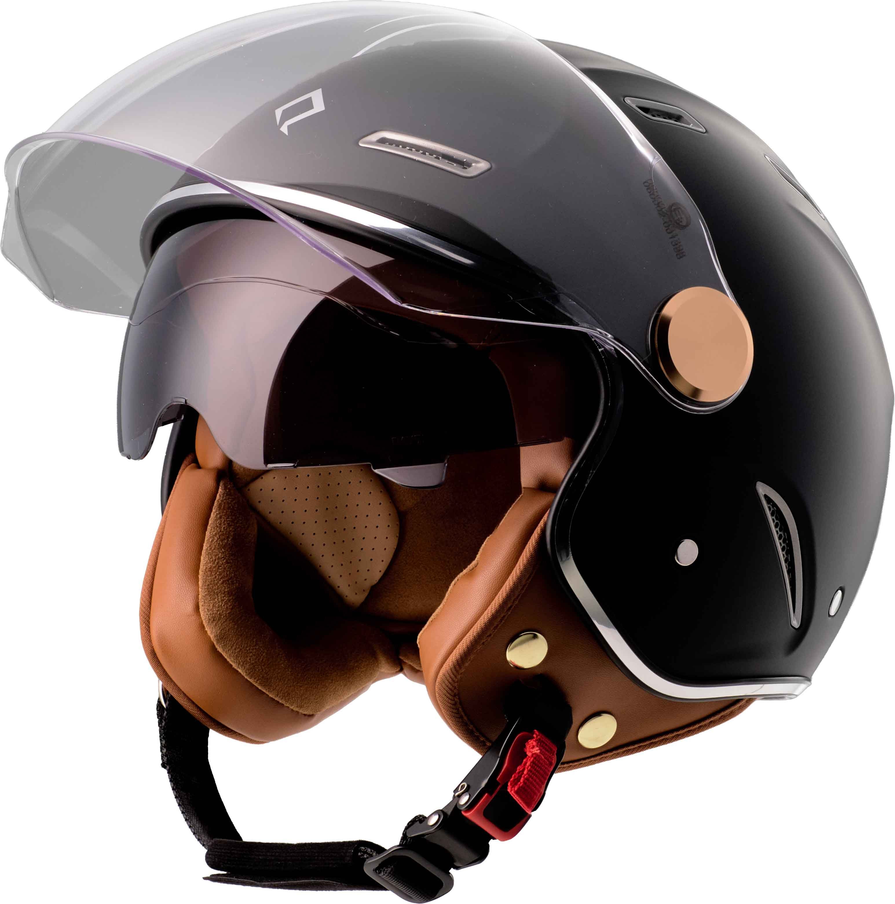 Burnout Motorradhelm Jethelm Heritage (Retro Look, Größe: L - (59-60 cm), Klarsichtvisier und Sonnenvisier, ECE 22.06