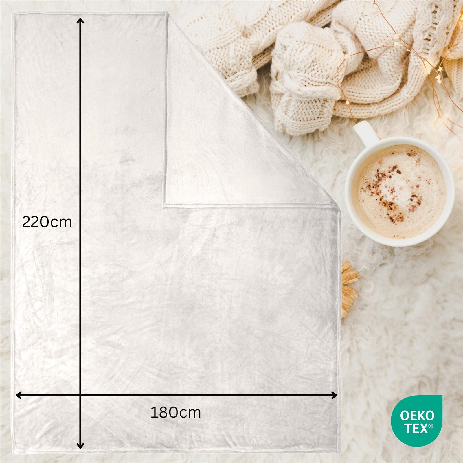 Wohndecke Kuscheldecke Flauschig Fleecedecke 150x200 180x220 Sofa Couch Decke, Carpe Sonno, Super Softe XXL Sofadecke Überwurf Tagesdecke Beige Creme
