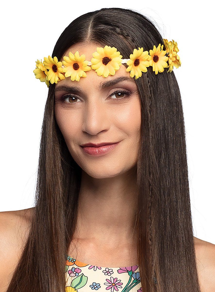 Boland Hippie-Kostüm Hippie Sonnenblümchen Haarband für Faschingskostüm, Hippie-Stirnband mit kleinen Sonnenblumen