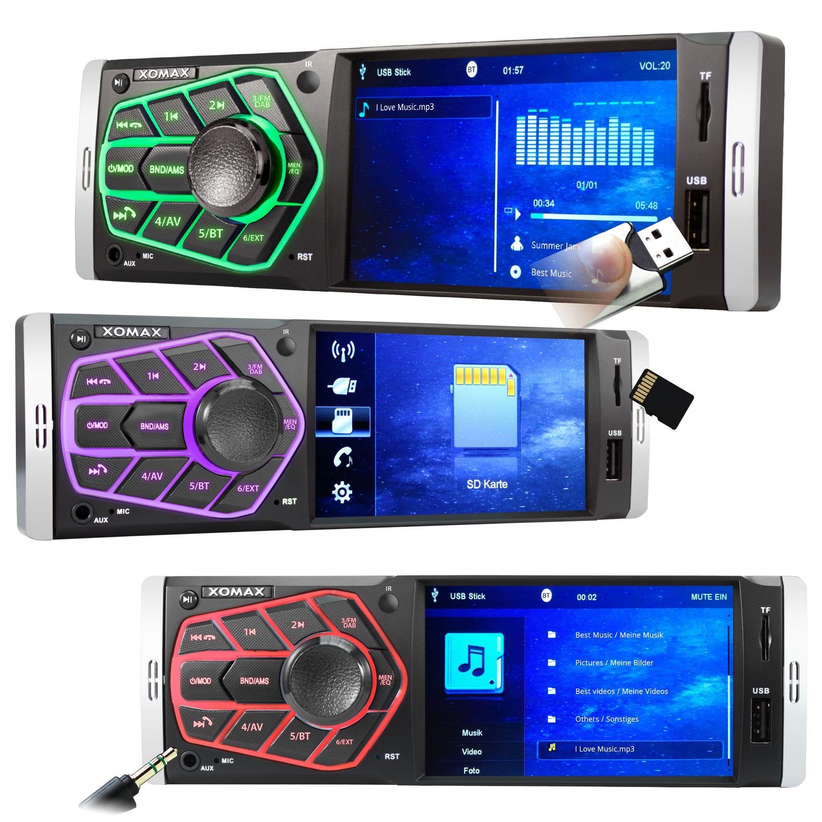 Autoradio Bluetooth XM-V418 Autoradio plus DAB 1 Bildschirm mit DIN XOMAX Touchscreen