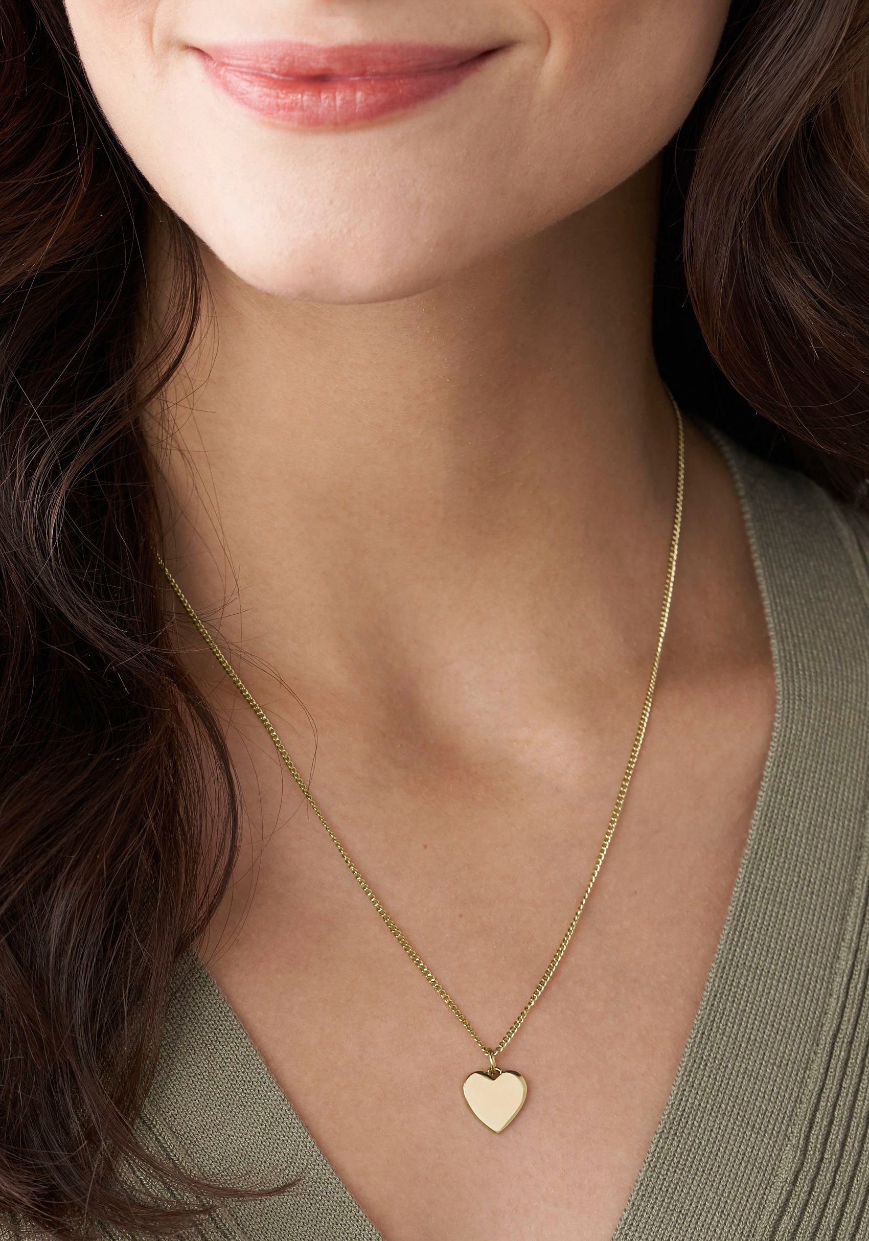 Fossil Kette mit Anhänger Schmuck Edelstahl DREW HEART VINTAGE ICONIC Herz