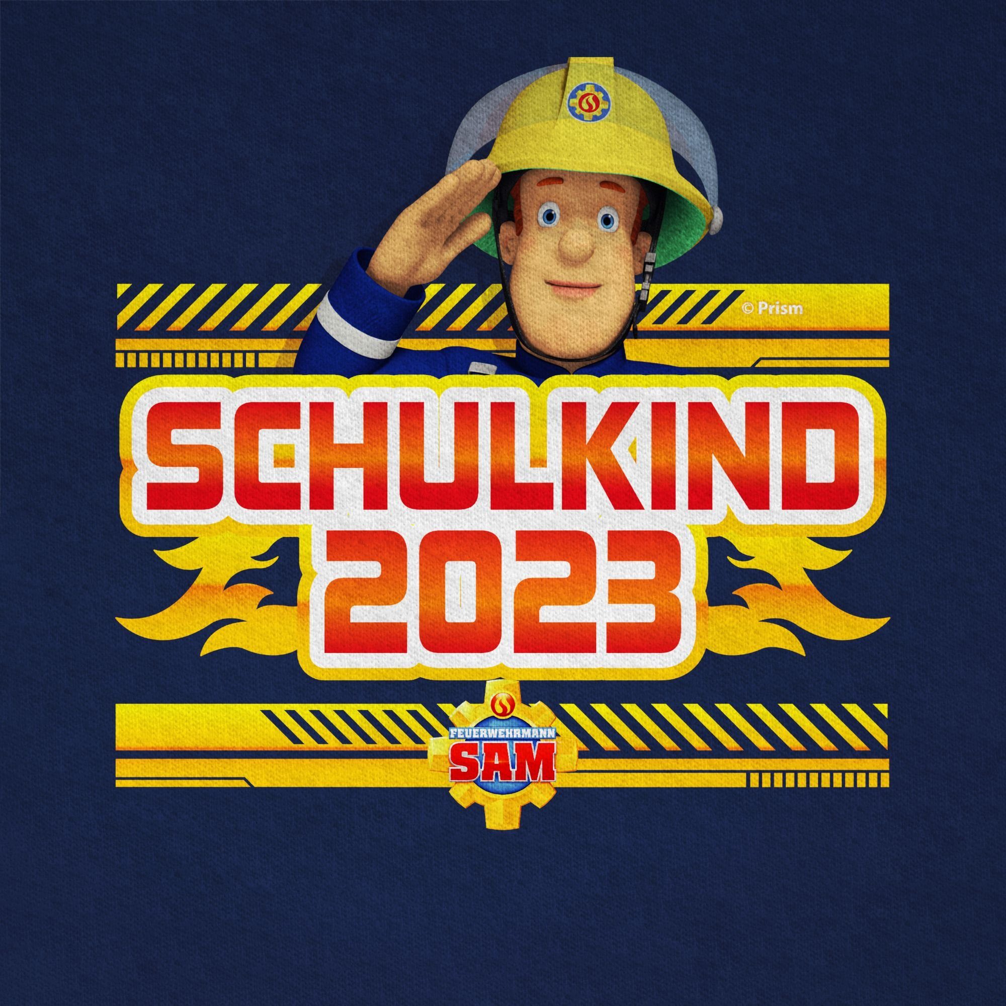 2023 Shirtracer Jungen T-Shirt Sam Einschulung 02 Feuerwehrmann Schulkind Dunkelblau Sam
