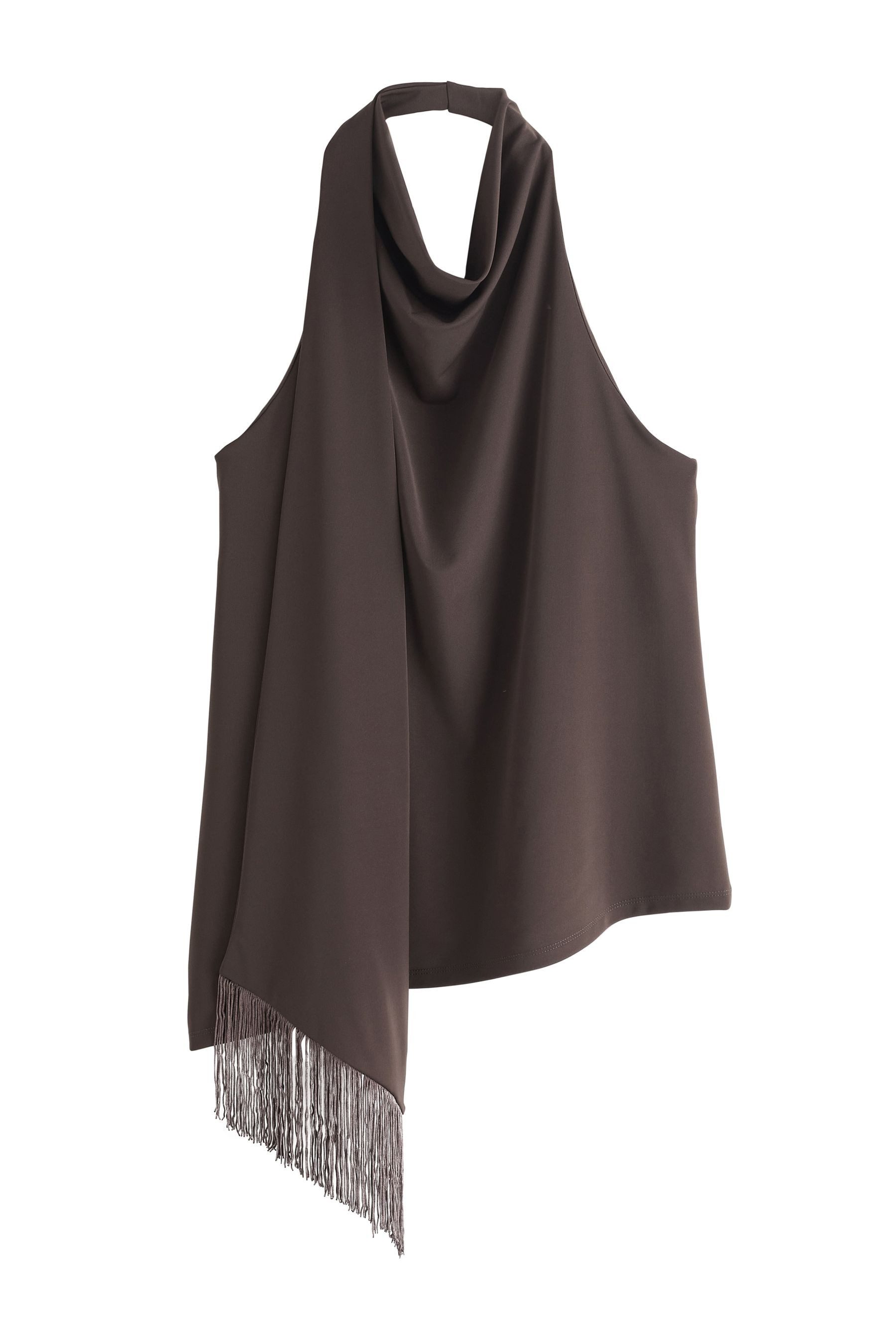 Next Kurzarmbluse Ärmelloses Neckholder-Oberteil + Schal und Fransen (1-tlg)