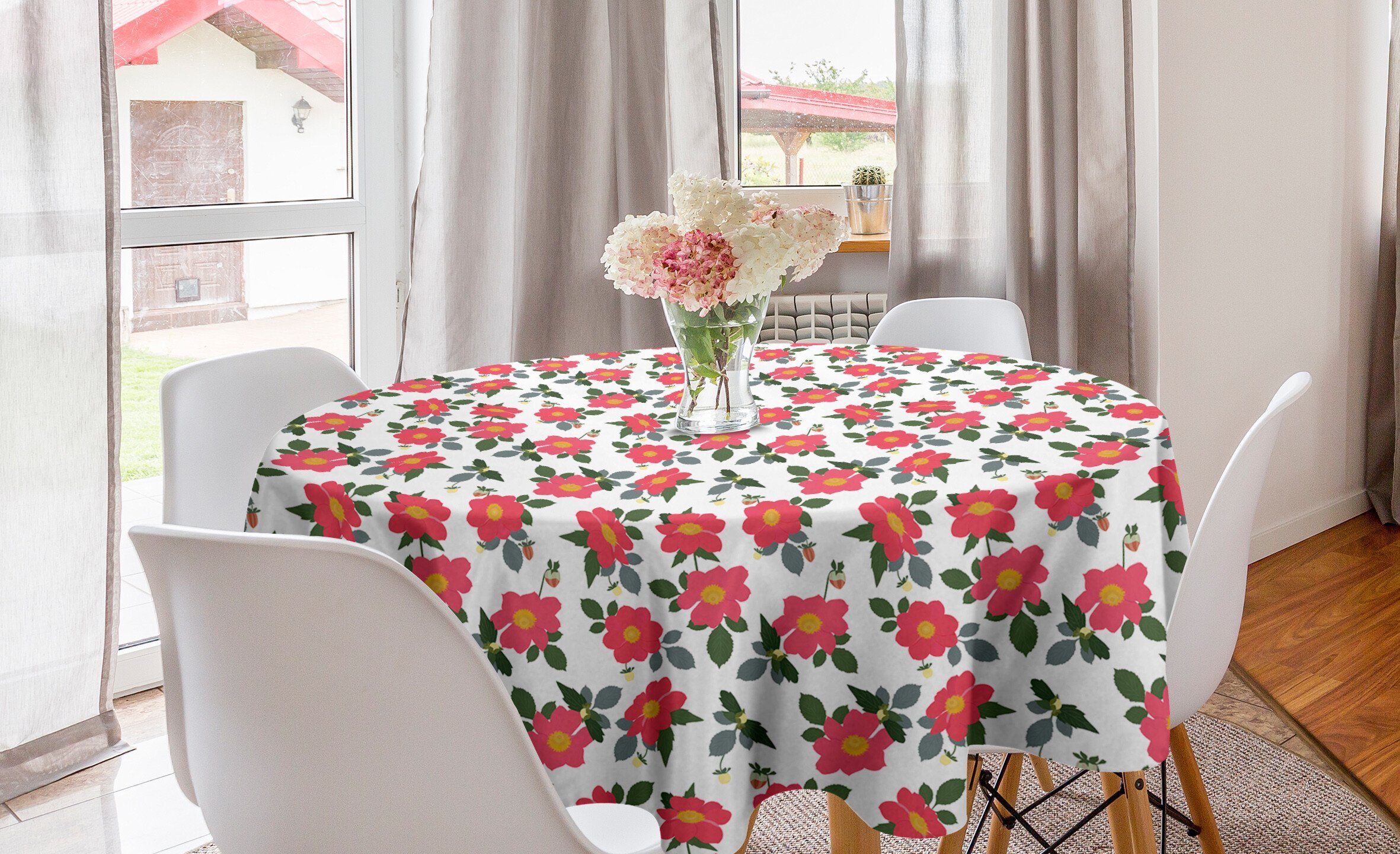 Abakuhaus Tischdecke Kreis Tischdecke Abdeckung für Esszimmer Küche Dekoration, Pelargonien Garten-Blumen und Knospen