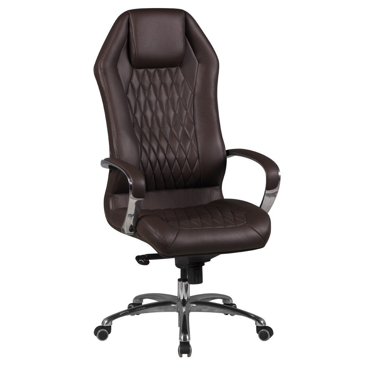 FINEBUY Chefsessel SuVa3468_1 (Bürostuhl MONTEREY Echtleder Braun 120KG), Schreibtischstuhl Hohe Rückenlehne mit Kopfstütze Braun | Braun