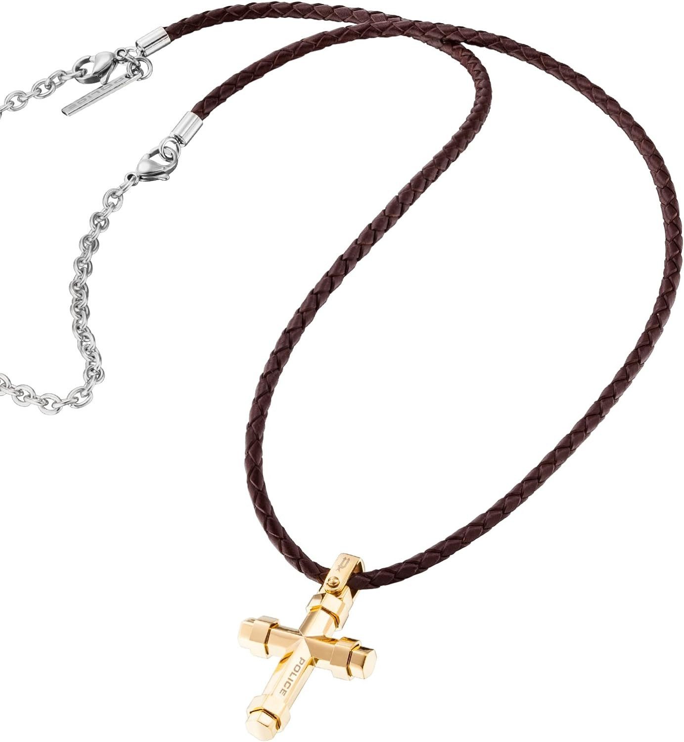 Edelstahlketten-Set Herren Halskette Kette Edelstahl mit Anhänger Kreuz 70 cm Police