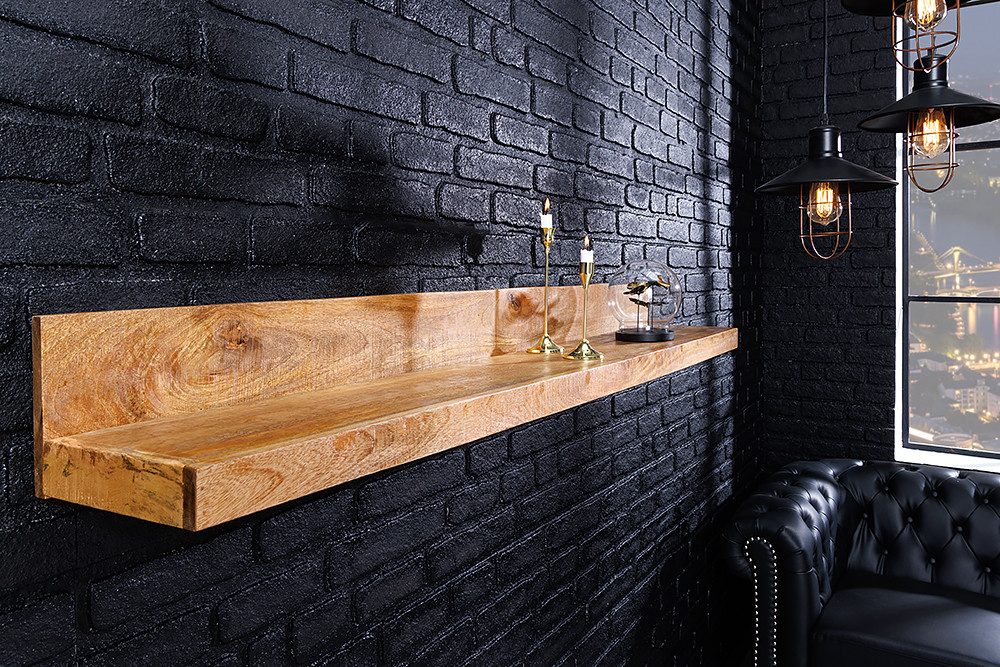 riess-ambiente Wandregal MAKASSAR 140cm natur, Einzelartikel 1-tlg., Wohnzimmer · Mango-Massivholz · handmade · Brett · lackiert · Design