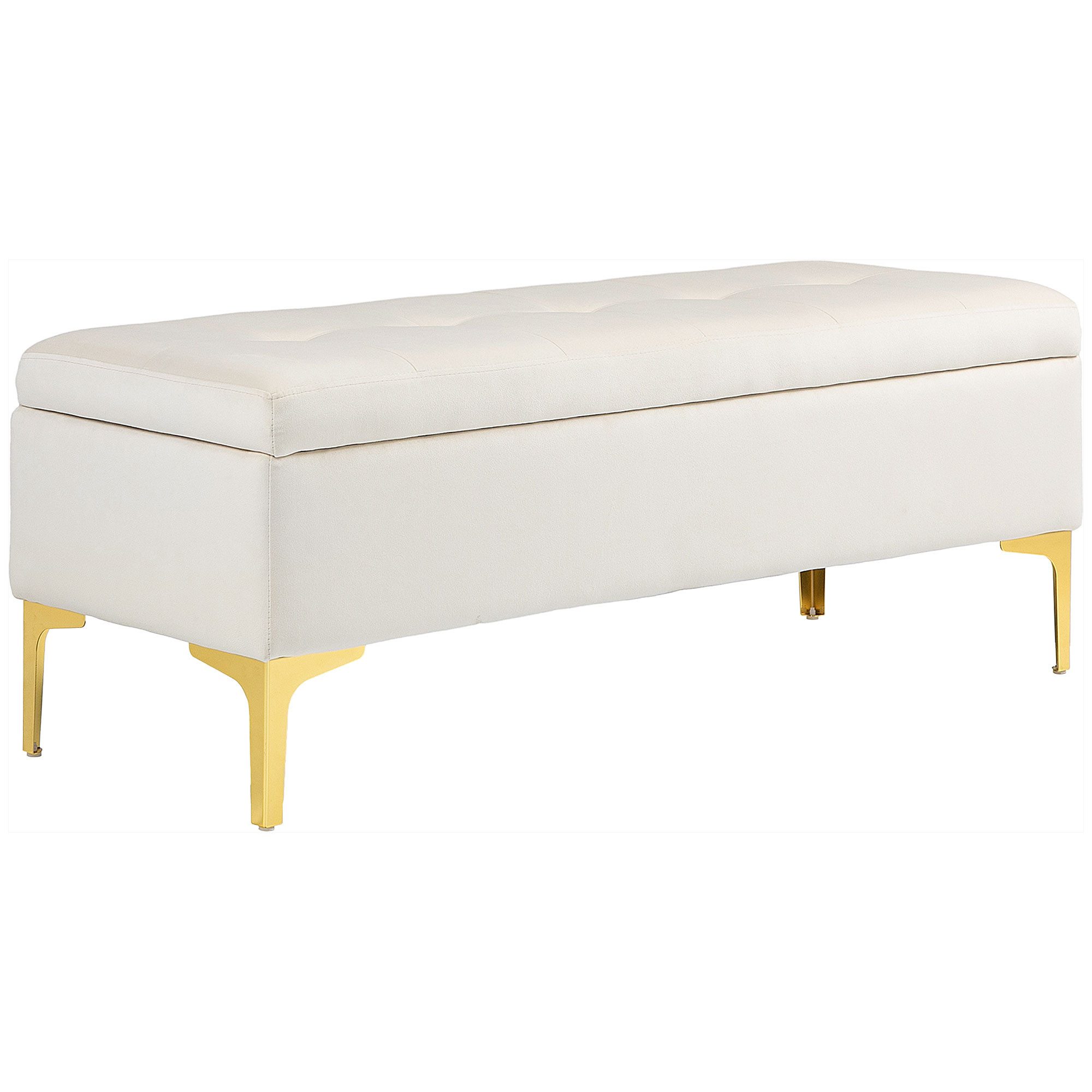HOMCOM Sitzbank mit Gold-Ton Beine, Samtoptik, 120 x 44 x 44,5 cm (Polsterbank, 1-St., Bettbank), für Wohnzimmer, Beige