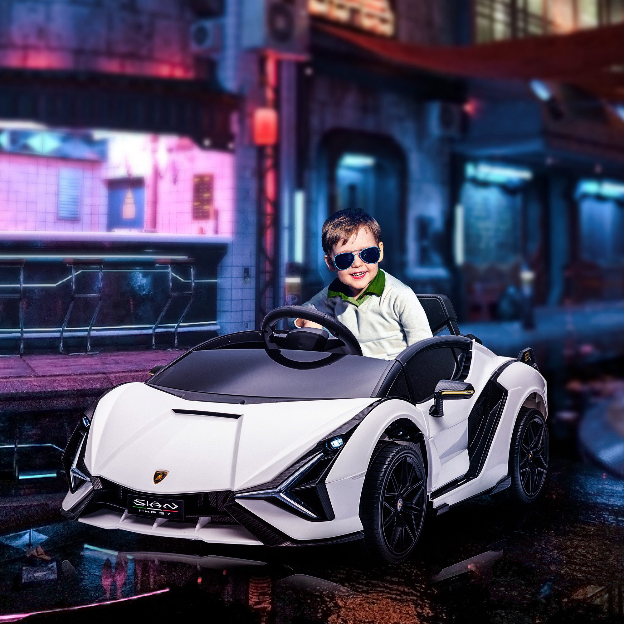 HOMCOM Elektro-Kinderauto 12V Kinderauto mit 2,4G Fernbedienung, 2 Motor, Elektrofahrzeug, Belastbarkeit 25 kg, (1-tlg), für 3-5 Jahre Kinder, Weiß