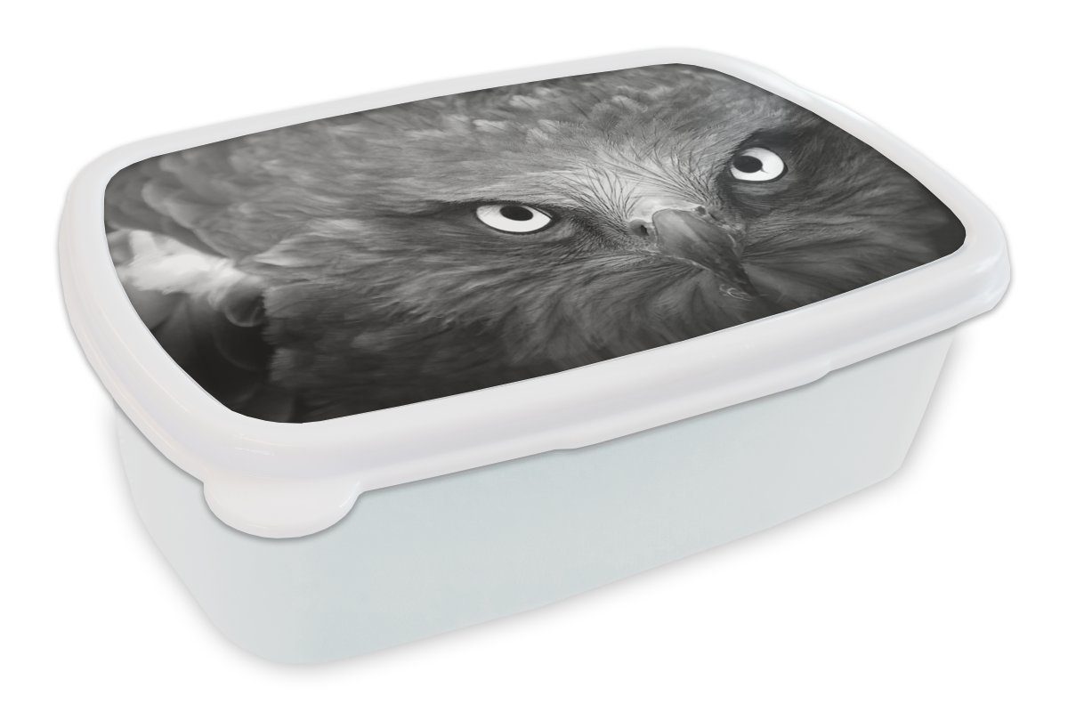 MuchoWow Lunchbox Adler - Schwarz - Weiß, Kunststoff, (2-tlg), Brotbox für Kinder und Erwachsene, Brotdose, für Jungs und Mädchen