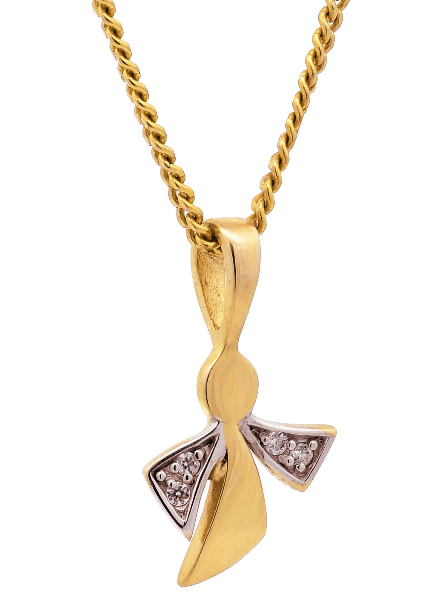 Kreuzanhänger Anhänger Engel Zirkonia 333 Gold mit vergoldeter Silberkette 36 cm