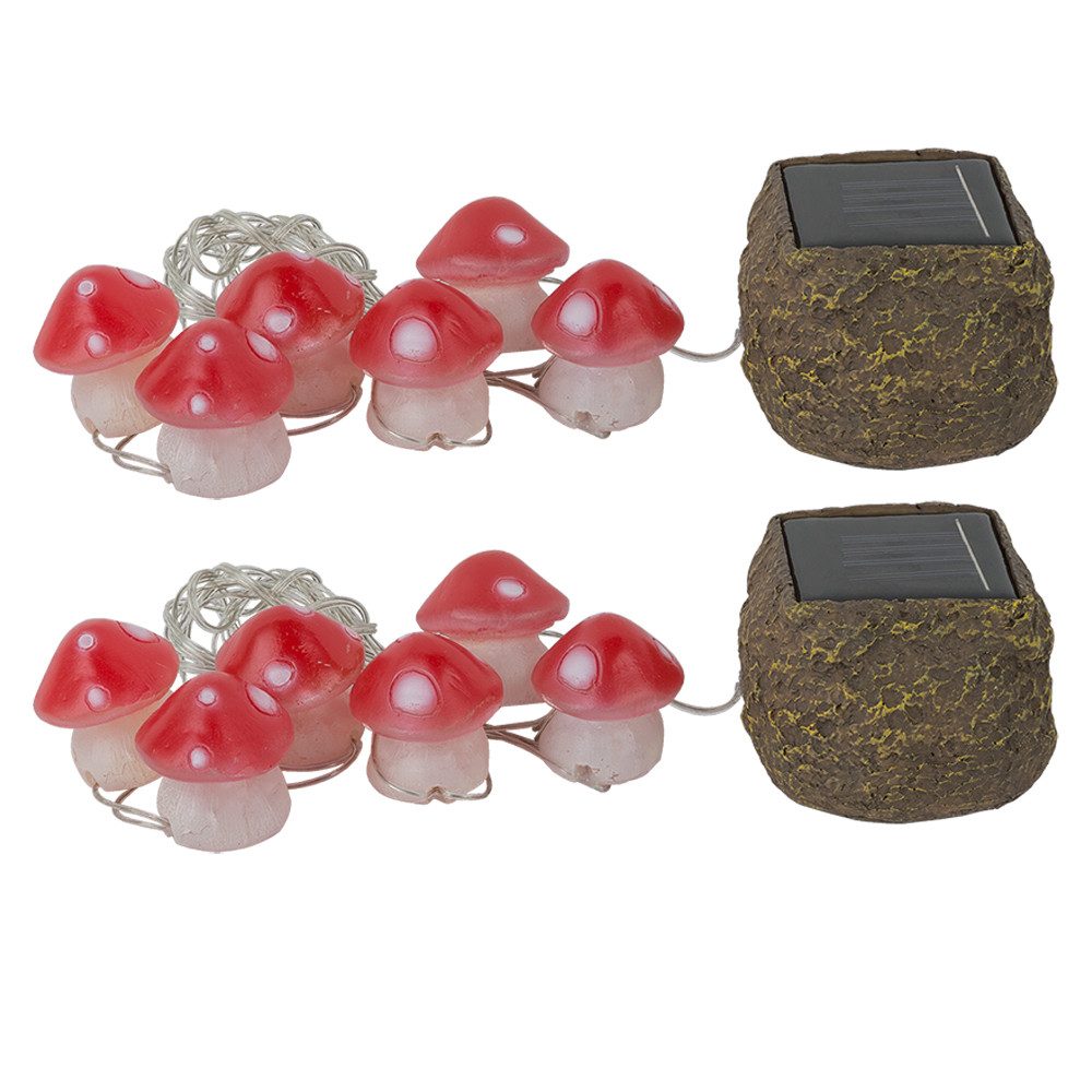 etc-shop LED Solarleuchte, LED-Leuchtmittel fest verbaut, Solar Lichterketten Außen Dekolampen Gartendeko 12x LED Fliegenpilze
