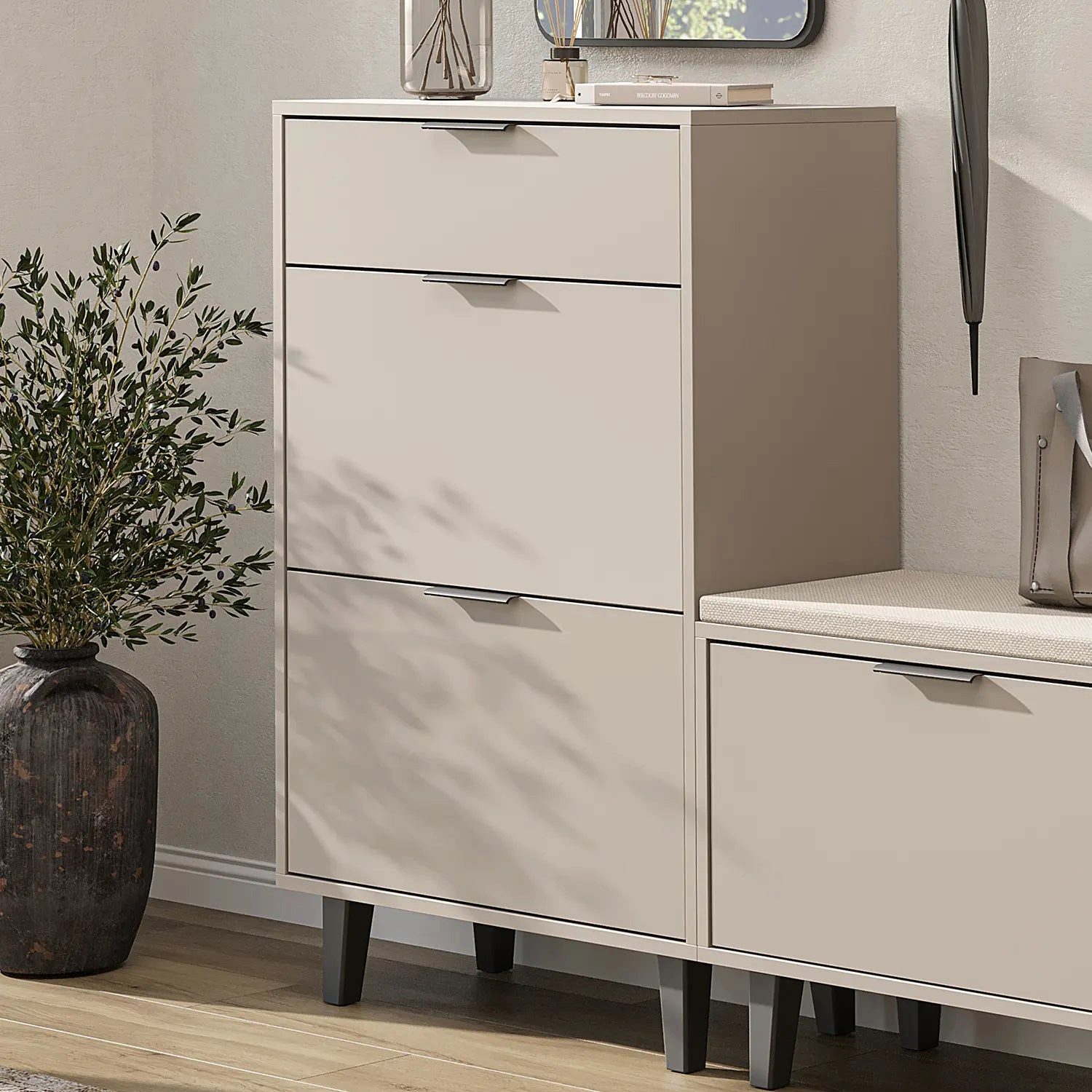 Roomart Schuhschrank NORD, 2 Klappen, Schublade, Schuhkipper mit 4 Ebenen, H 112 cm Schuhkipper