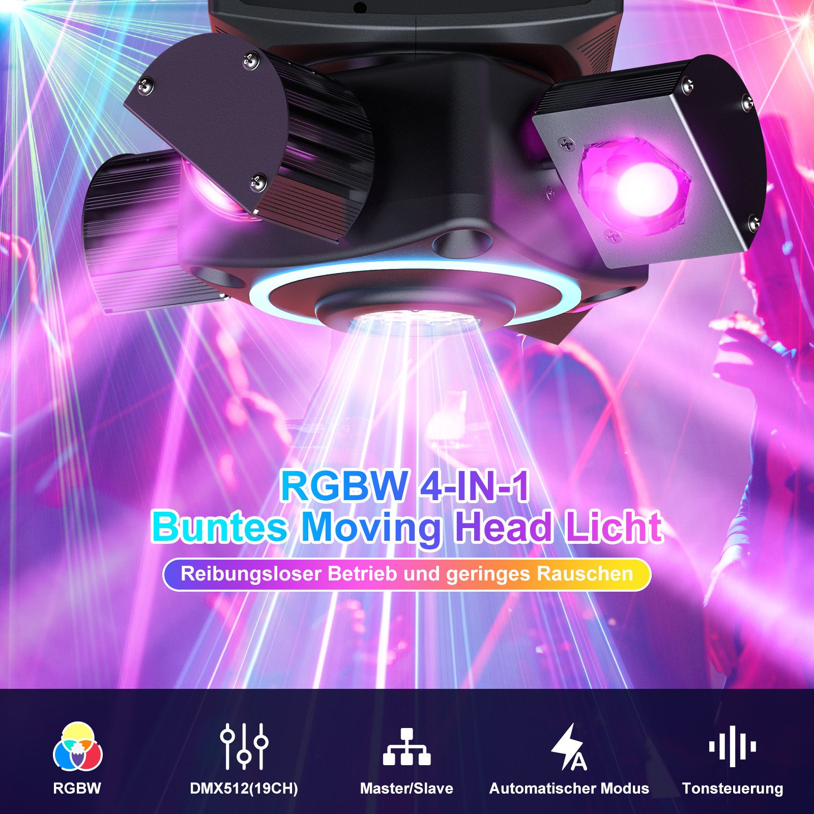 ZonQoonz Discolicht 120W 4-Arm Bühnenlicht mit Sternenhimmel-Effekt für DJ Party Hochzeit