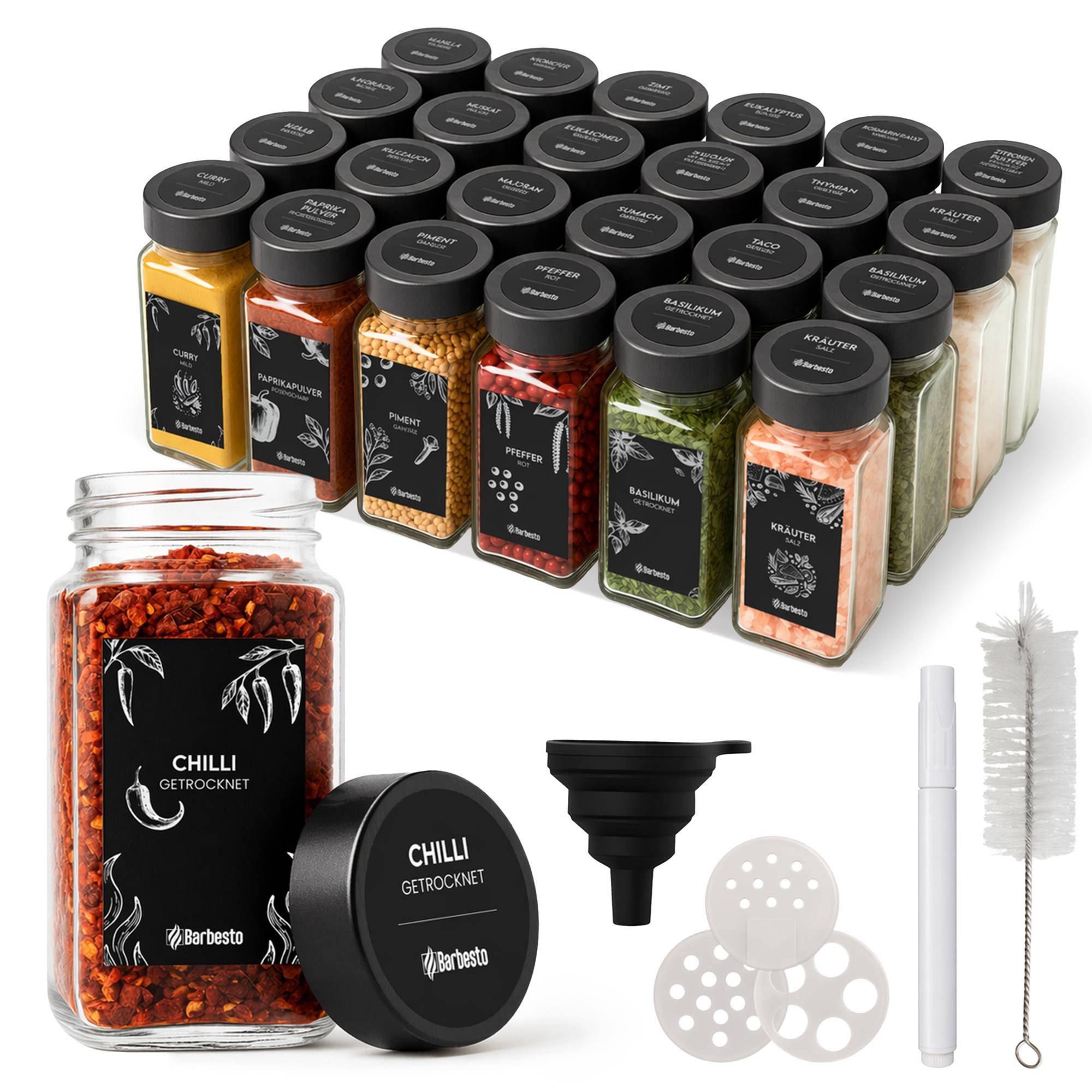 CLP Gewürzbehälter Gewürzgläser, Edelstahl, (Set, Kombi), 24er Set je 120ml, mit Streueinsätzen und Etiketten