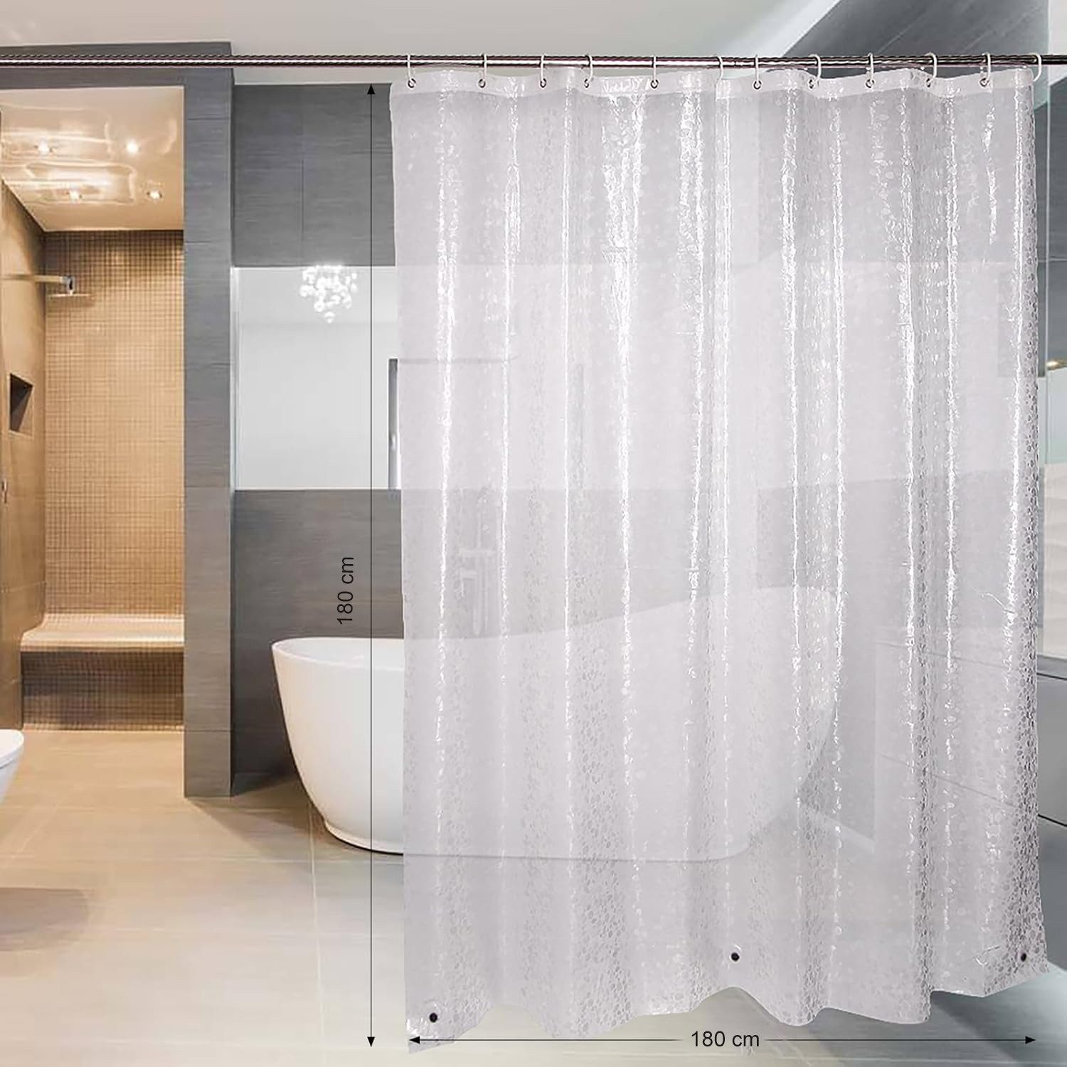 wohnTRAUM24 Duschvorhang Duschvorhang Anti-Schimmel mit Gewicht Magnet unten, 3D Steinmuster Breite 180 cm, 0.2mm Wasserdicht Antibakteriell Eva Vorhang für Dusche und Badewanne