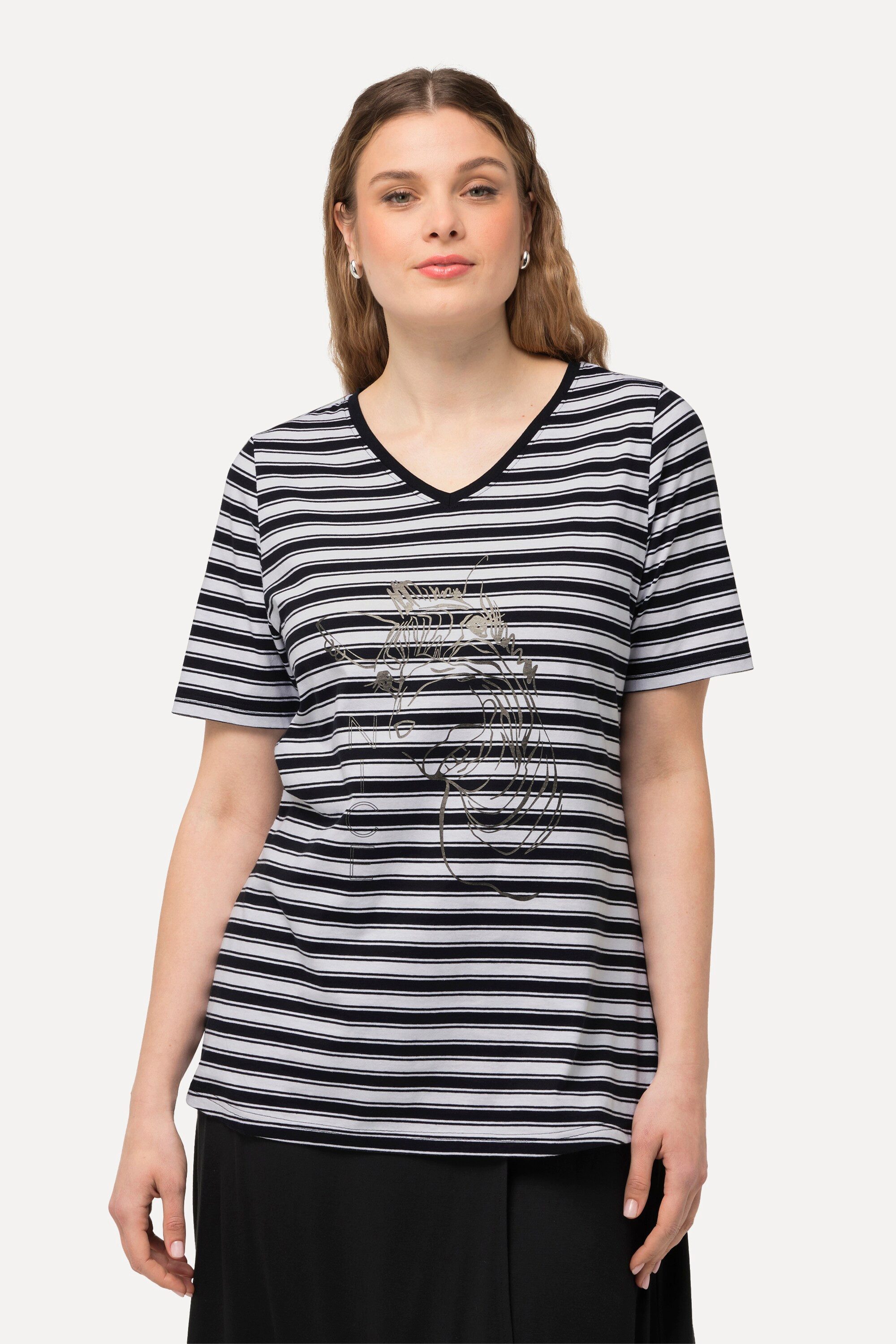 Ulla Popken T-Shirt T-Shirt Ringel Metallic-Tiermotiv günstig online kaufen
