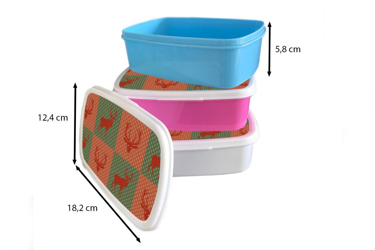 - Brotbox Muster Hirsche Mädchen, Kunststoff - Kunststoff, (2-tlg), - MuchoWow für rosa Rot, Kinder, Erwachsene, Snackbox, Brotdose Grün Lunchbox