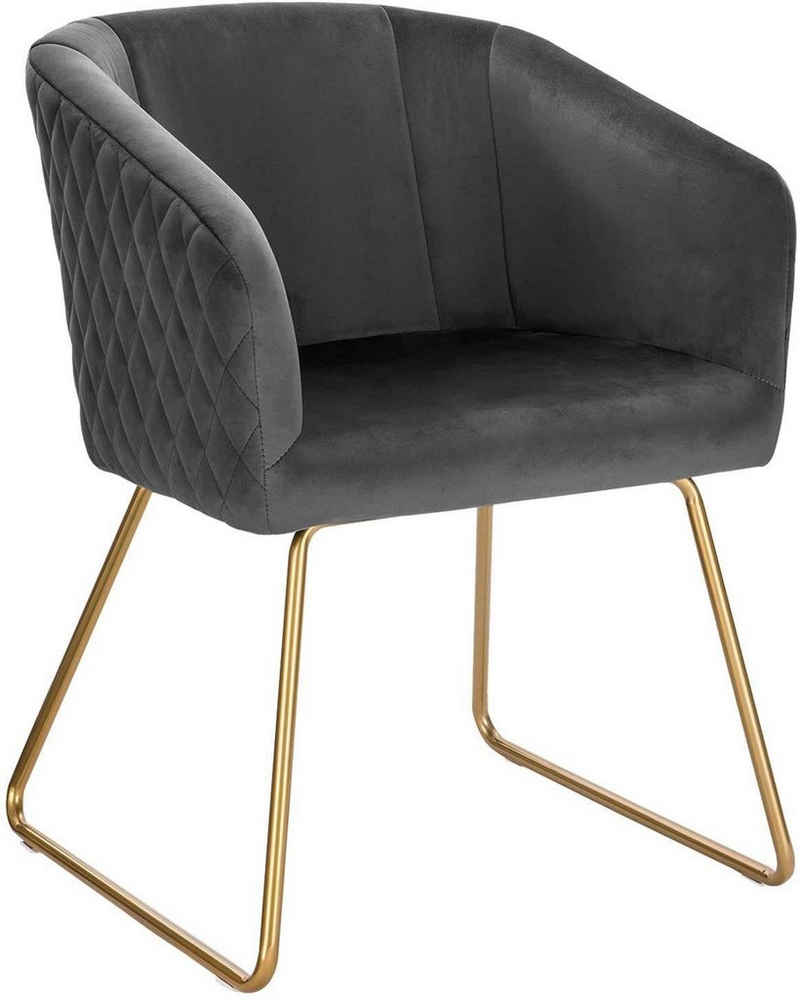 Woltu Polsterstuhl (1 St), Stühle mit Armlehne, aus Samt, Metall, Gold Beine