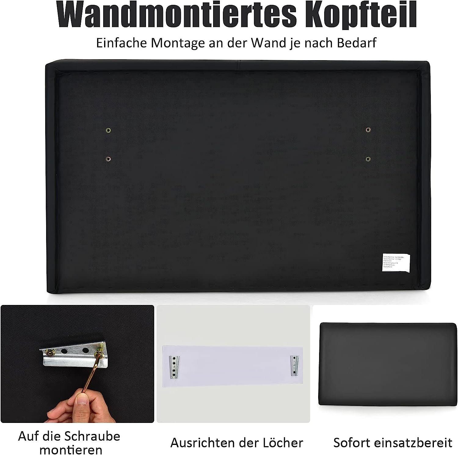 KOMFOTTEU Kopfteil Wandkissen, aus PU, Doppelgröße schwarz in