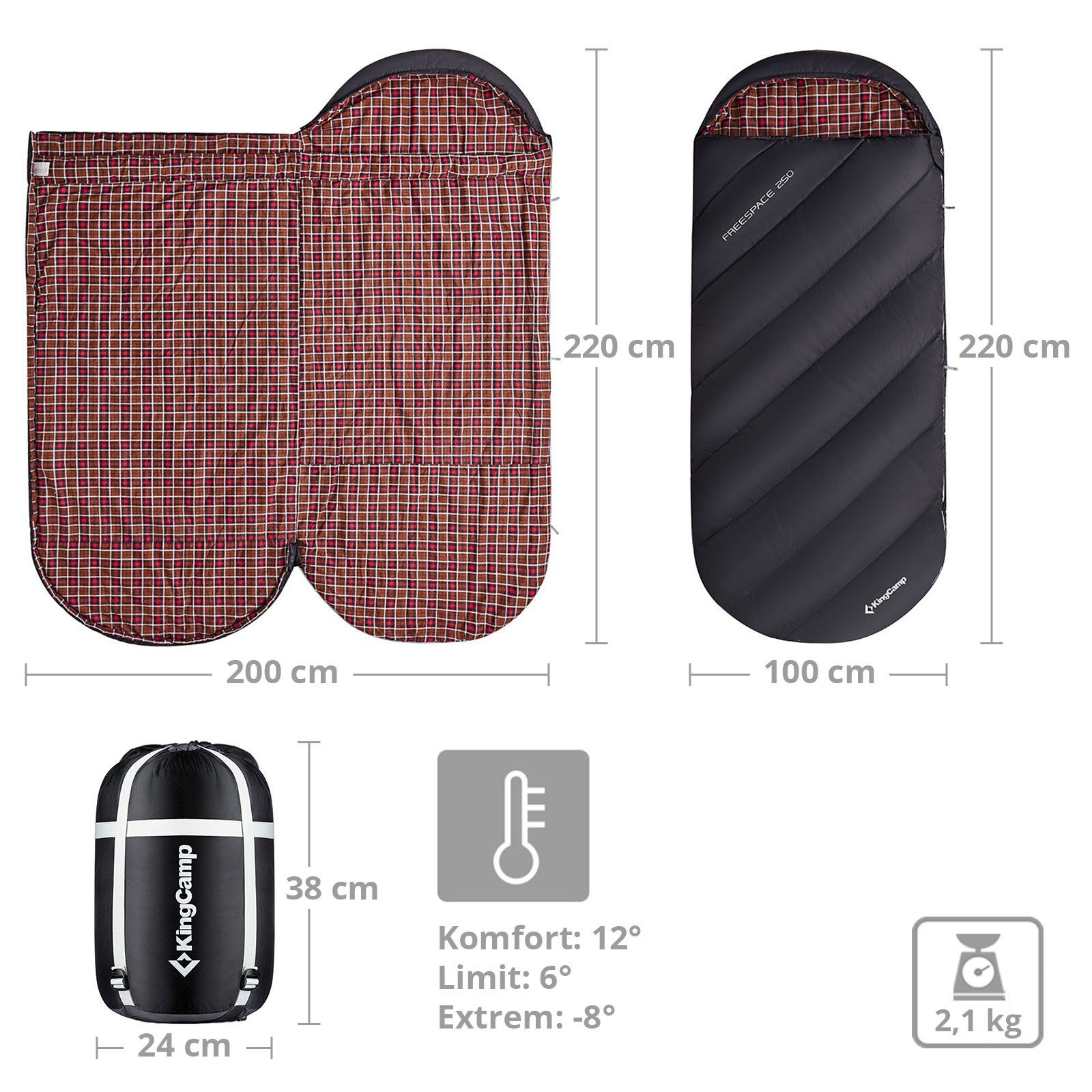KingCamp Mumienschlafsack Deckenschlafsack Freespace 250 Winter, Schlafsack günstig online kaufen